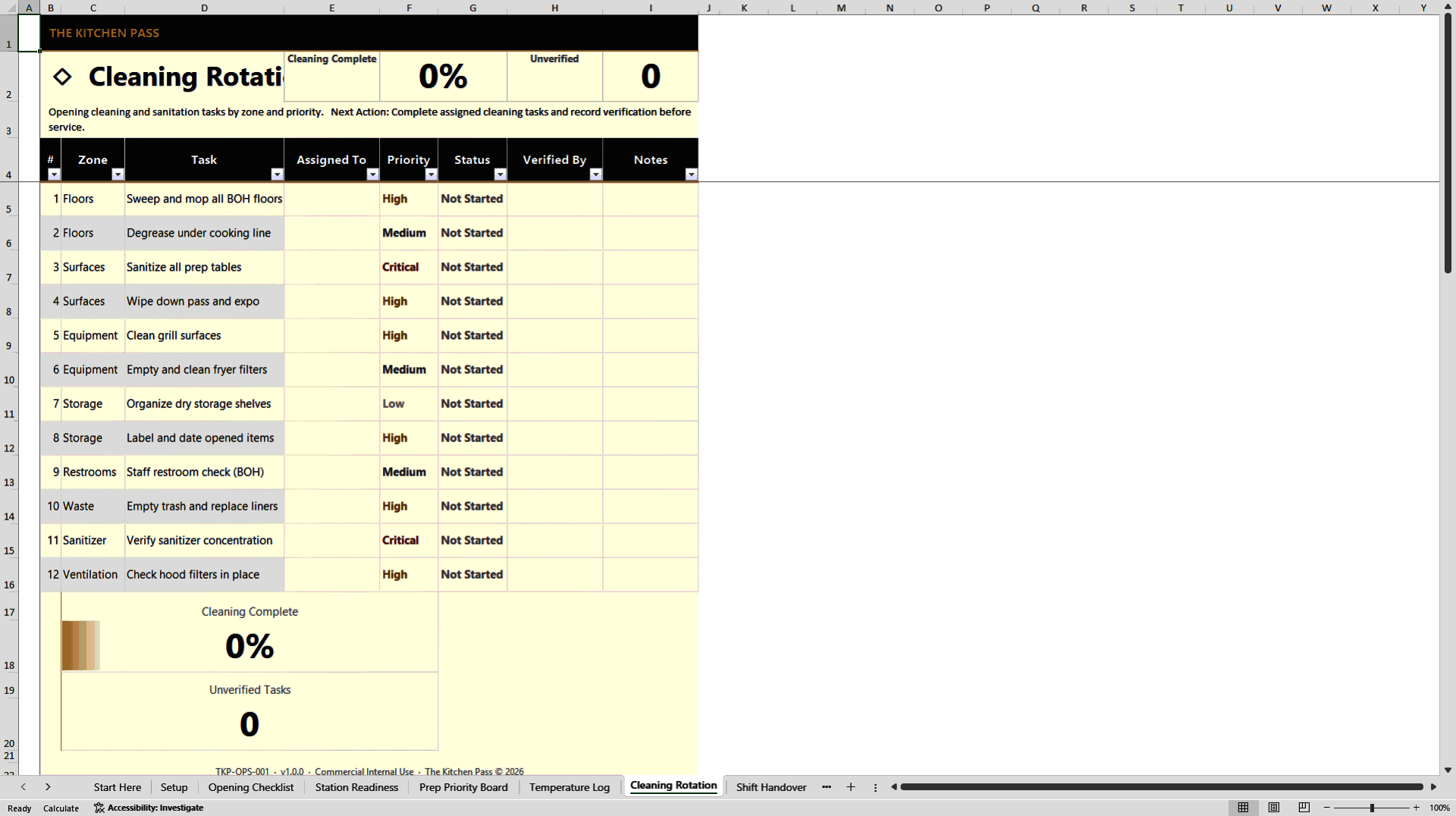 BOH Opening and Shift Control System (Excel template (XLSX)) Preview Image