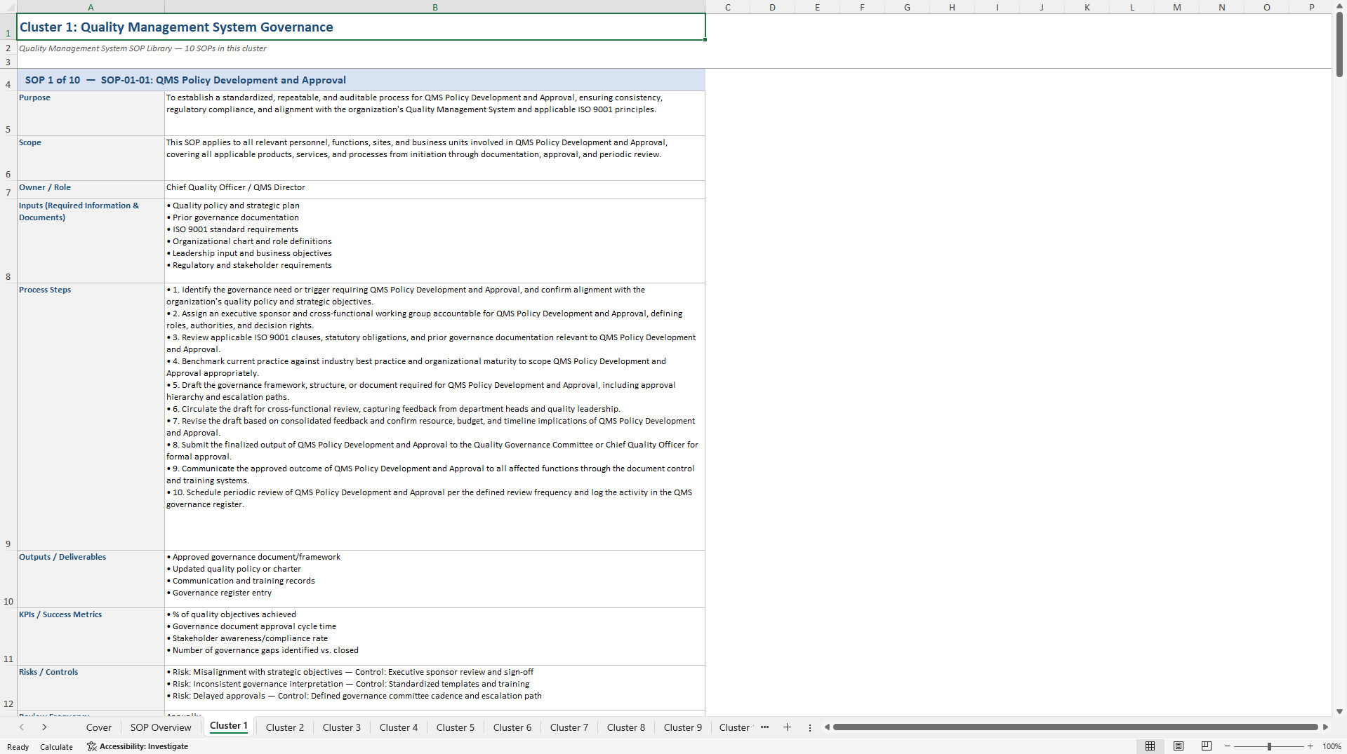 100+ Quality Management System SOPs (Excel template (XLSX)) Preview Image