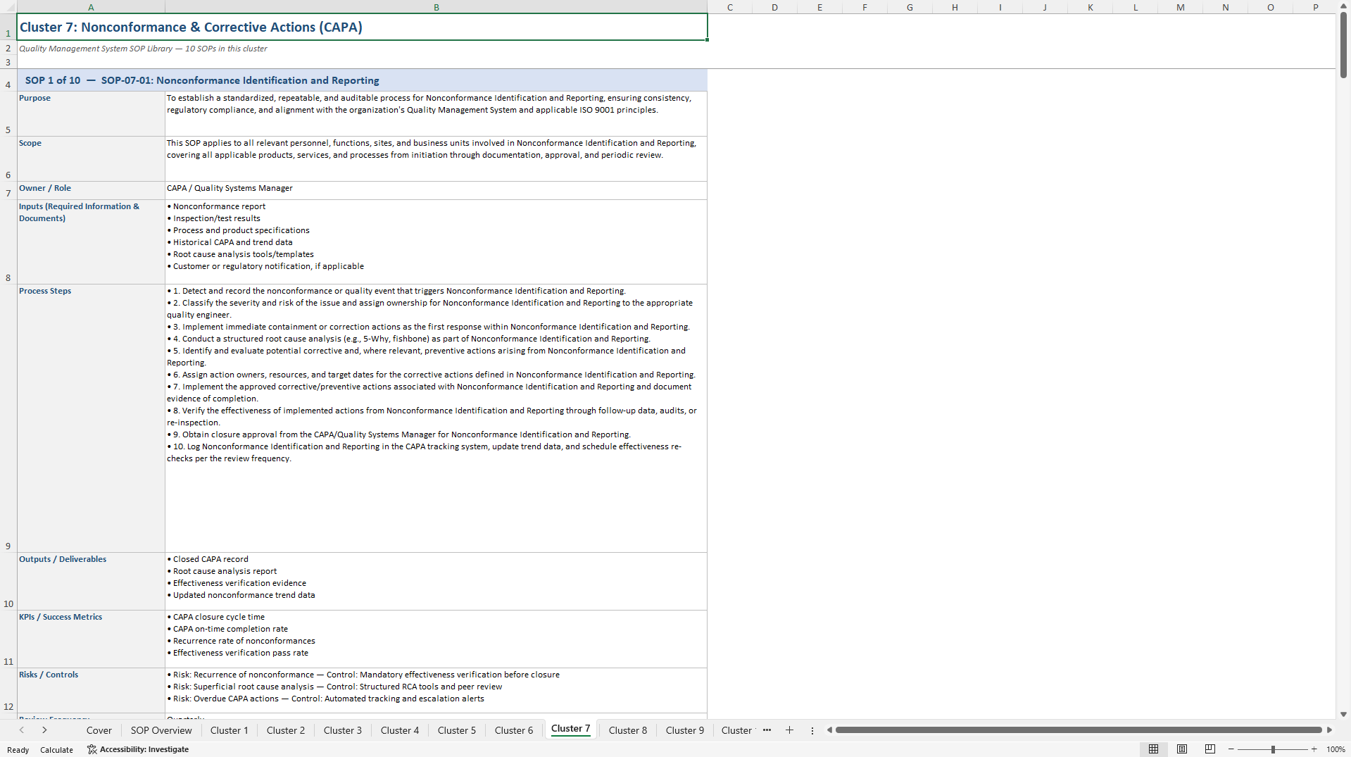 100+ Quality Management System SOPs (Excel template (XLSX)) Preview Image