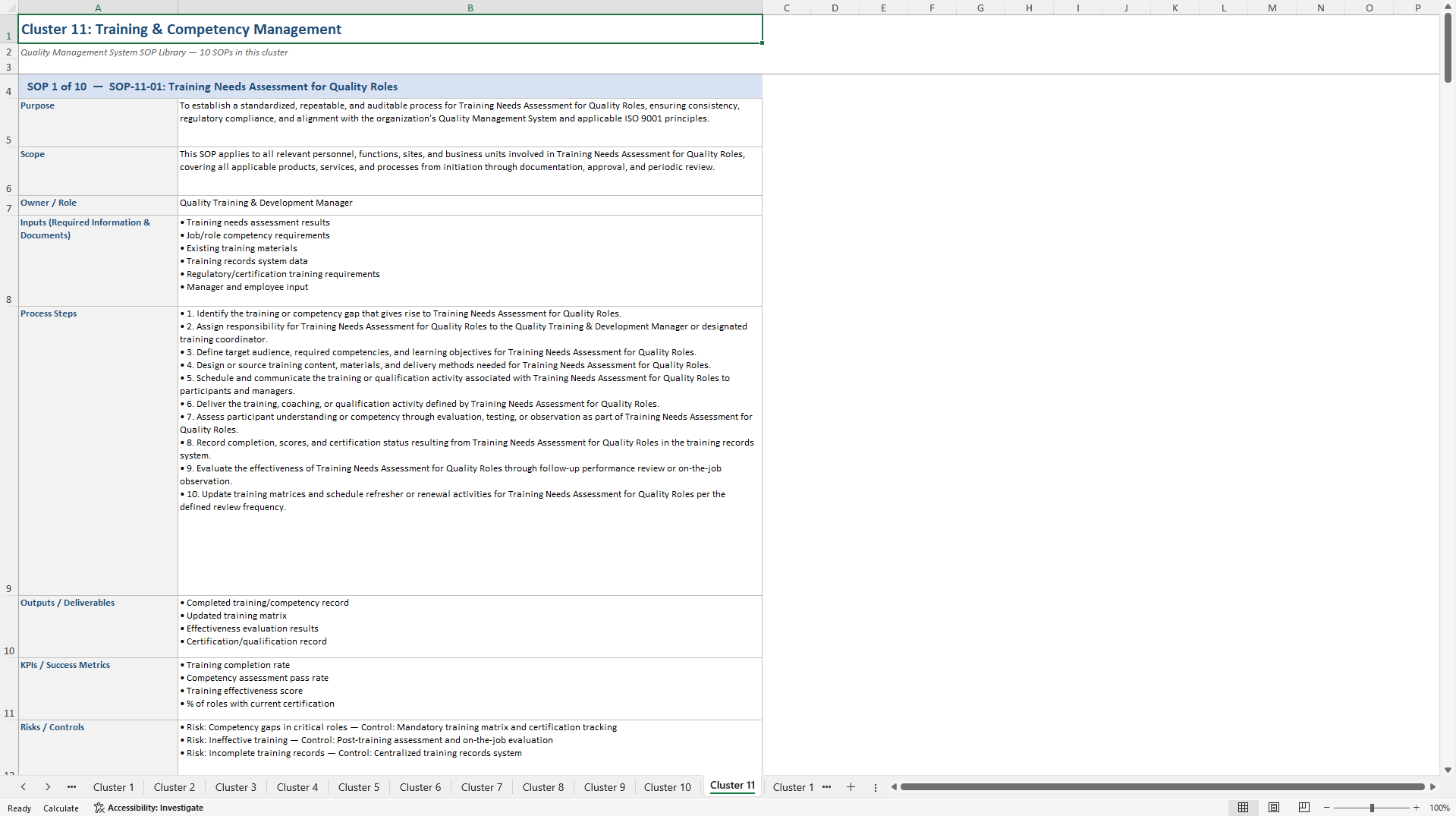 100+ Quality Management System SOPs (Excel template (XLSX)) Preview Image