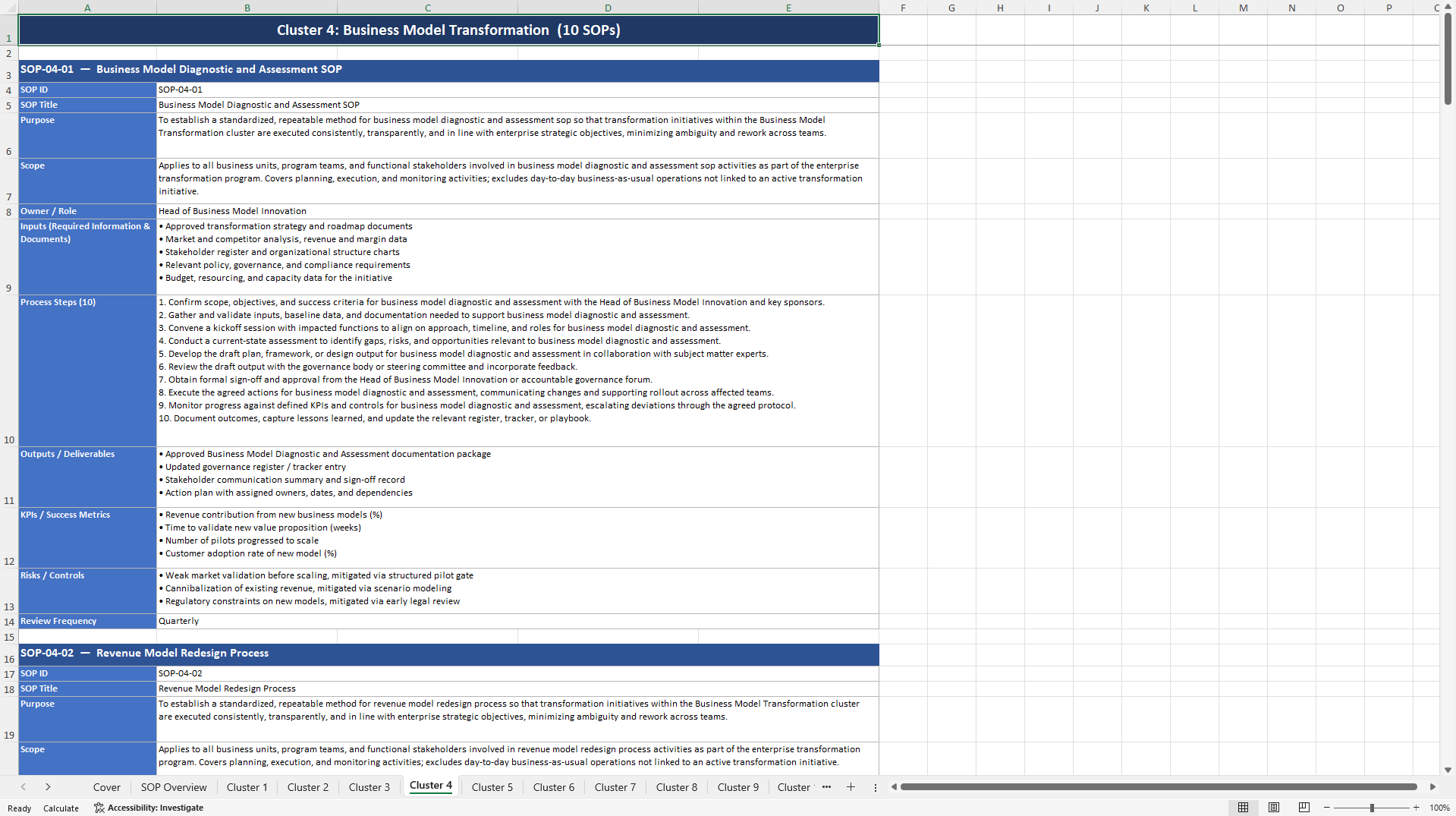 100+ Strategic Transformation SOPs (Excel template (XLSX)) Preview Image