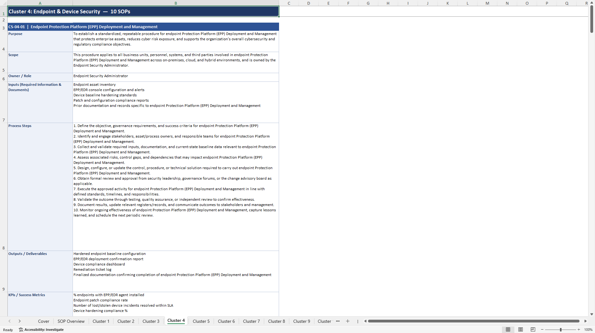100+ Enterprise Cyber Security SOPs (Excel template (XLSX)) Preview Image