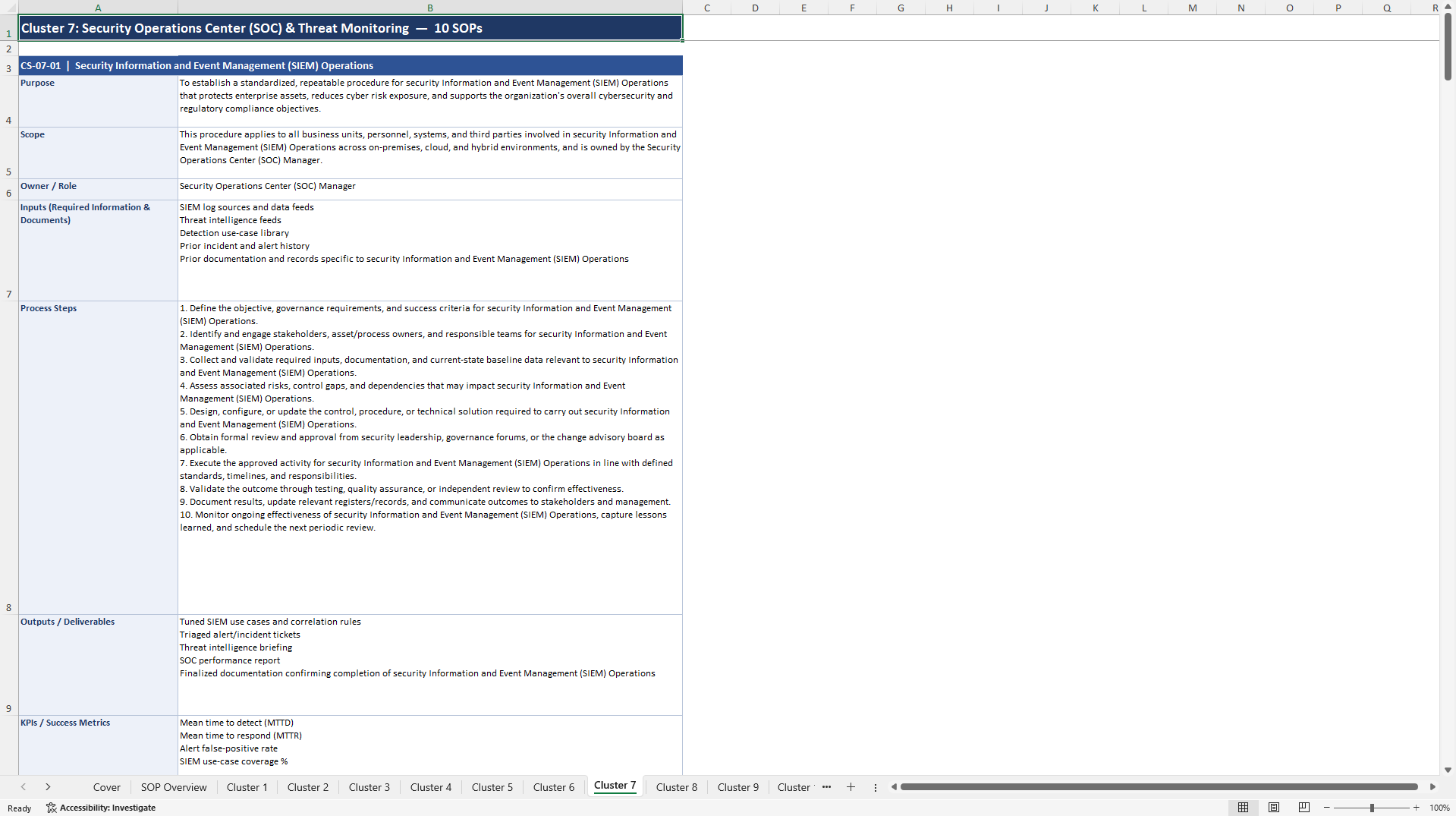 100+ Enterprise Cyber Security SOPs (Excel template (XLSX)) Preview Image