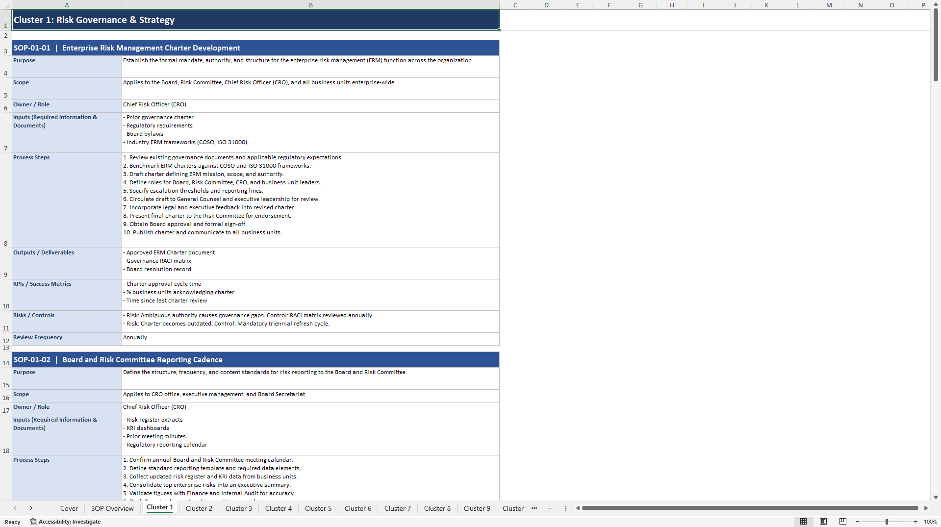 100+ Enterprise Risk Management SOPs (Excel template (XLSX)) Preview Image