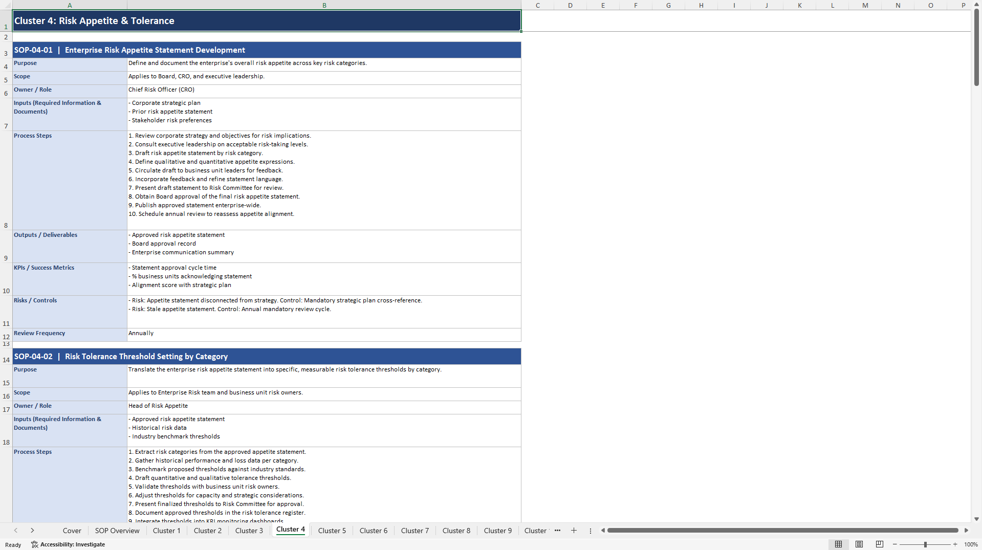 100+ Enterprise Risk Management SOPs (Excel template (XLSX)) Preview Image