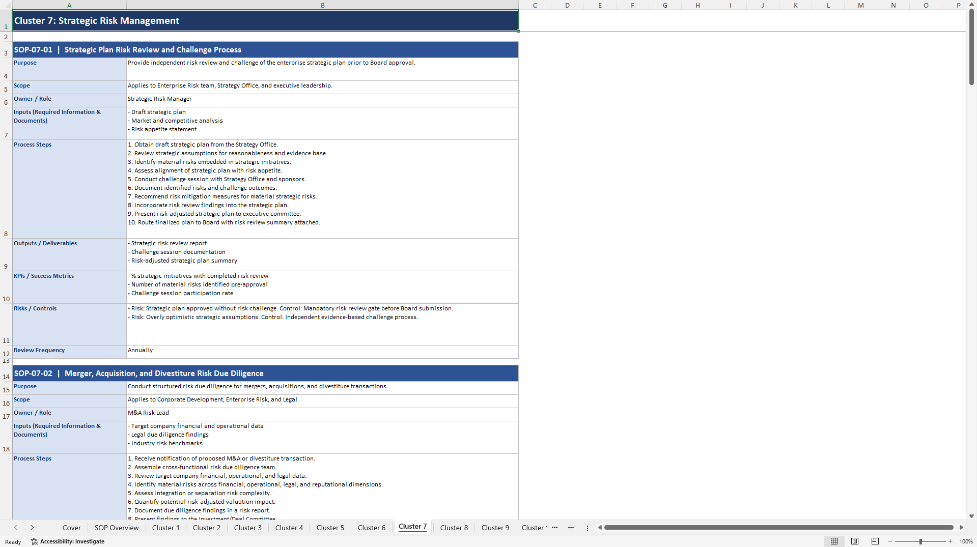 100+ Enterprise Risk Management SOPs (Excel template (XLSX)) Preview Image