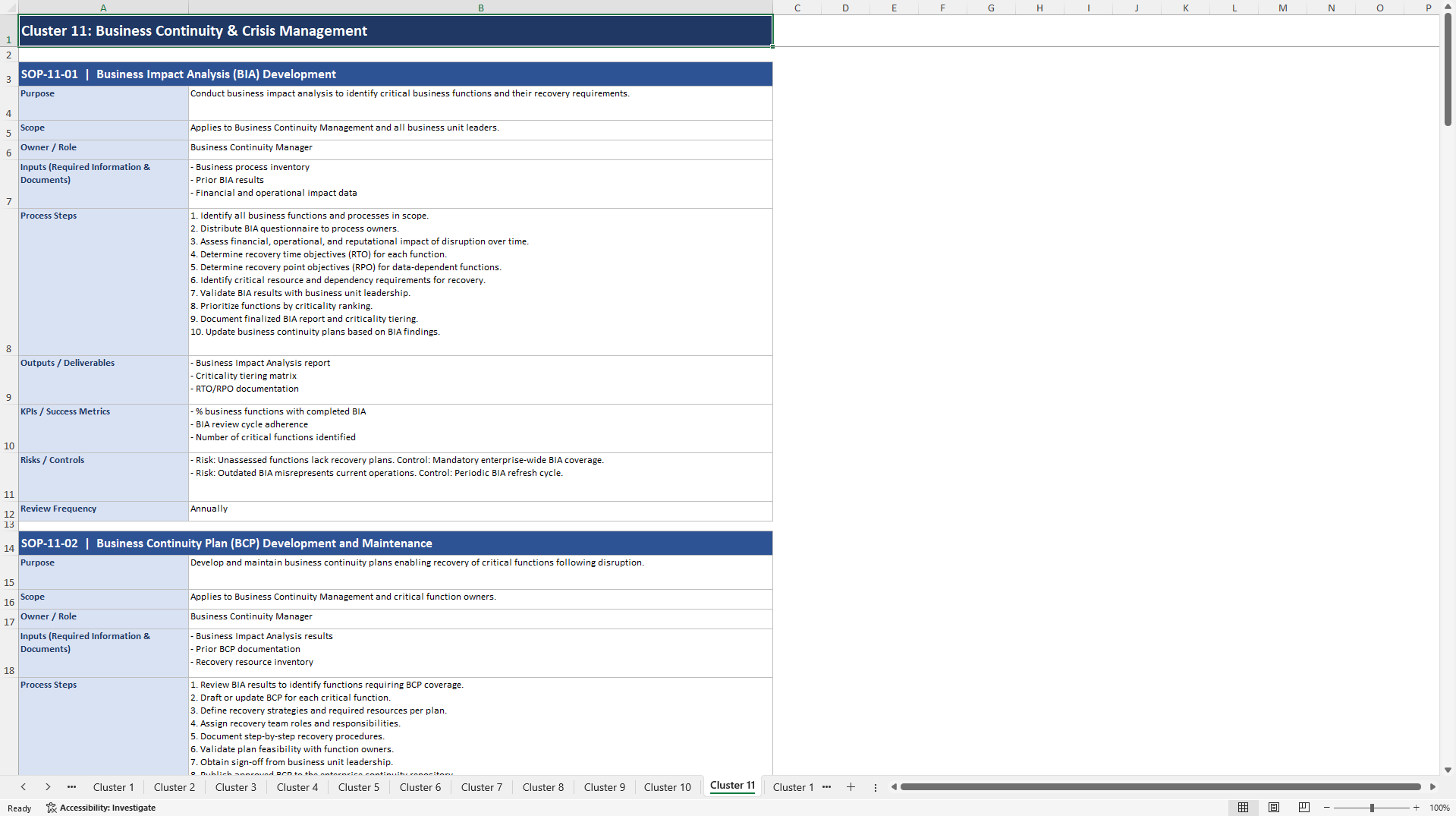 100+ Enterprise Risk Management SOPs (Excel template (XLSX)) Preview Image