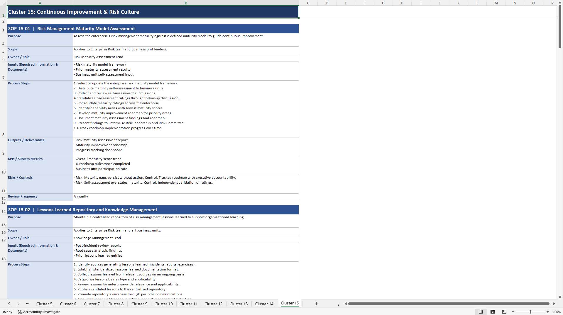 100+ Enterprise Risk Management SOPs (Excel template (XLSX)) Preview Image