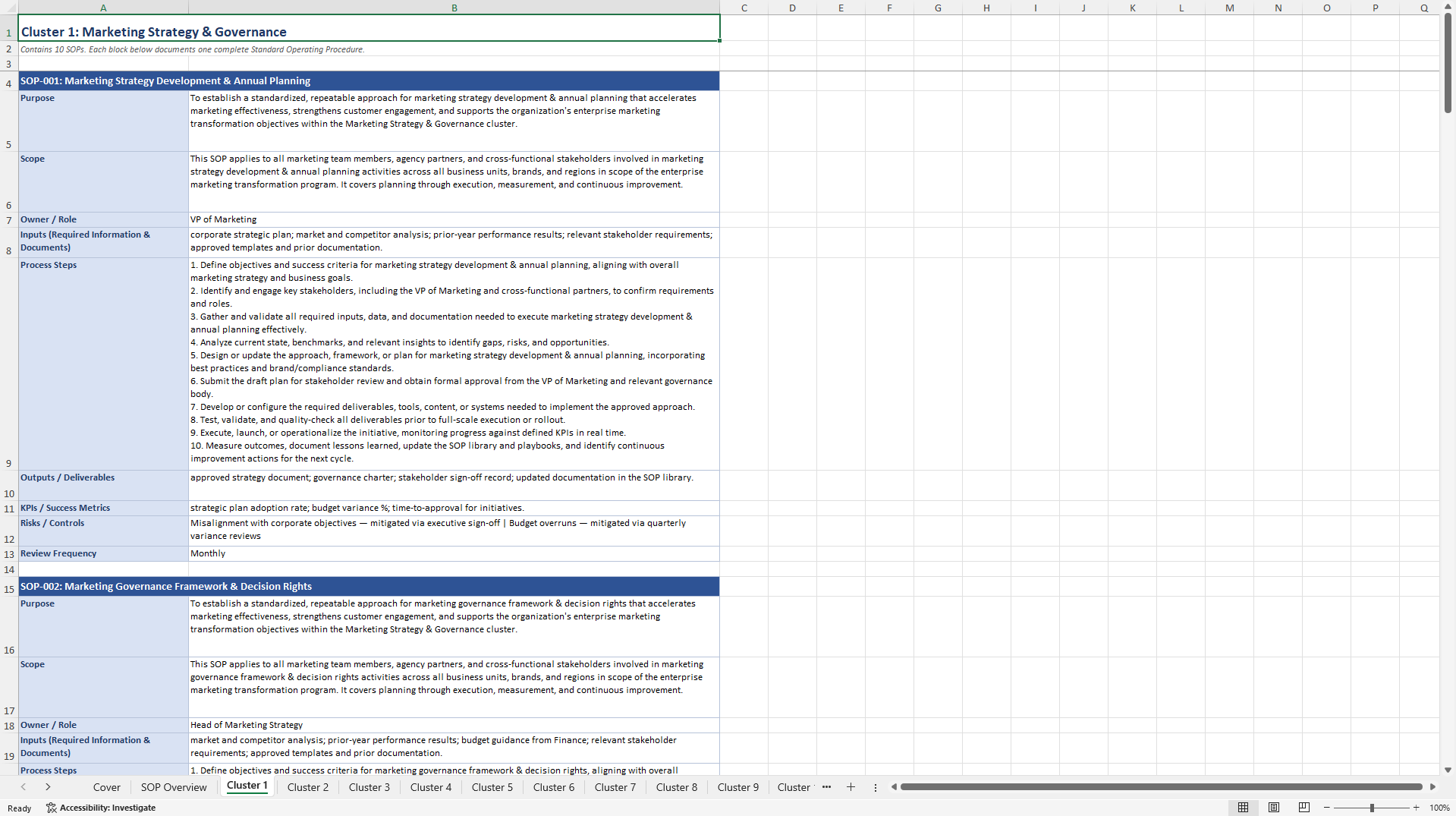 100+ Marketing Transformation SOPs (Excel template (XLSX)) Preview Image
