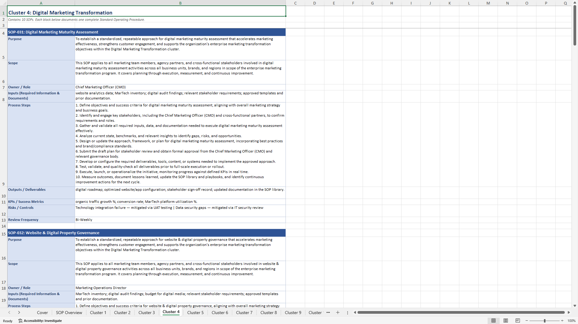 100+ Marketing Transformation SOPs (Excel template (XLSX)) Preview Image