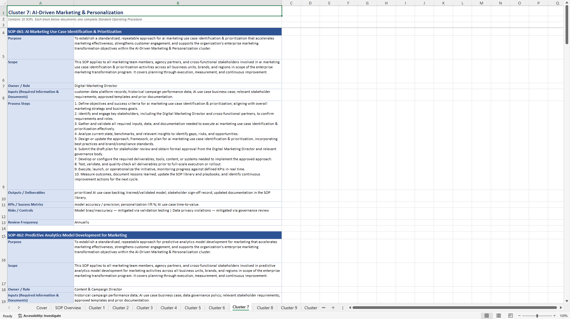 100+ Marketing Transformation SOPs (Excel template (XLSX)) Preview Image