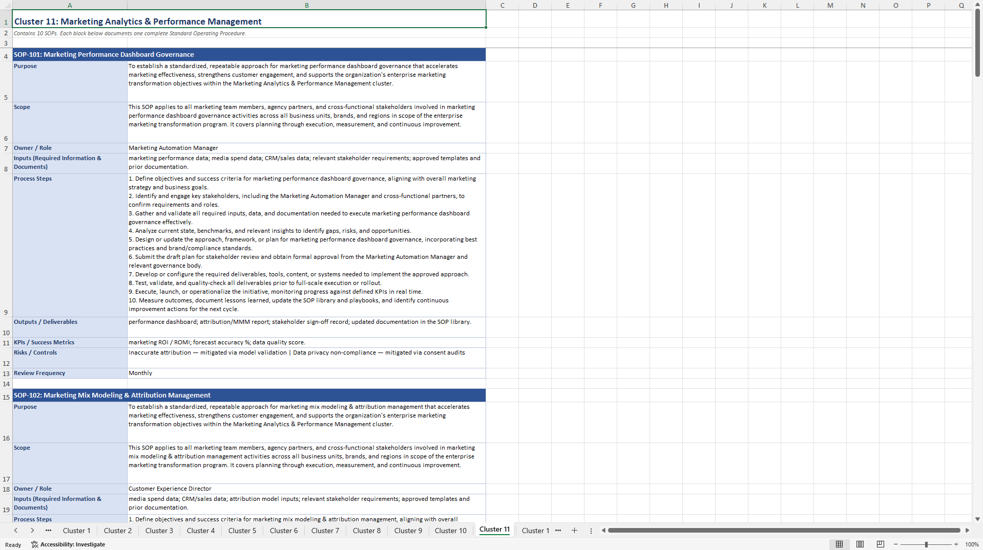 100+ Marketing Transformation SOPs (Excel template (XLSX)) Preview Image