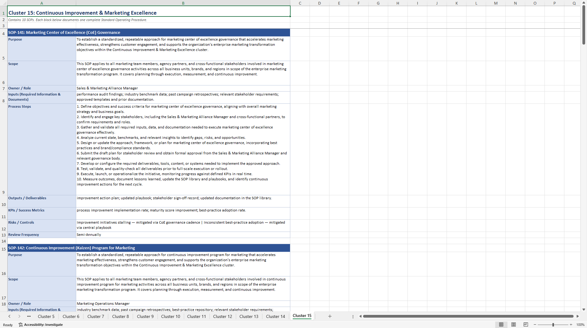 100+ Marketing Transformation SOPs (Excel template (XLSX)) Preview Image