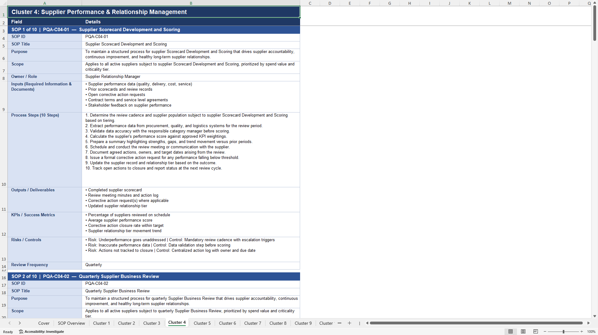 100+ Procurement Quality Assurance SOPs (Excel template (XLSX)) Preview Image