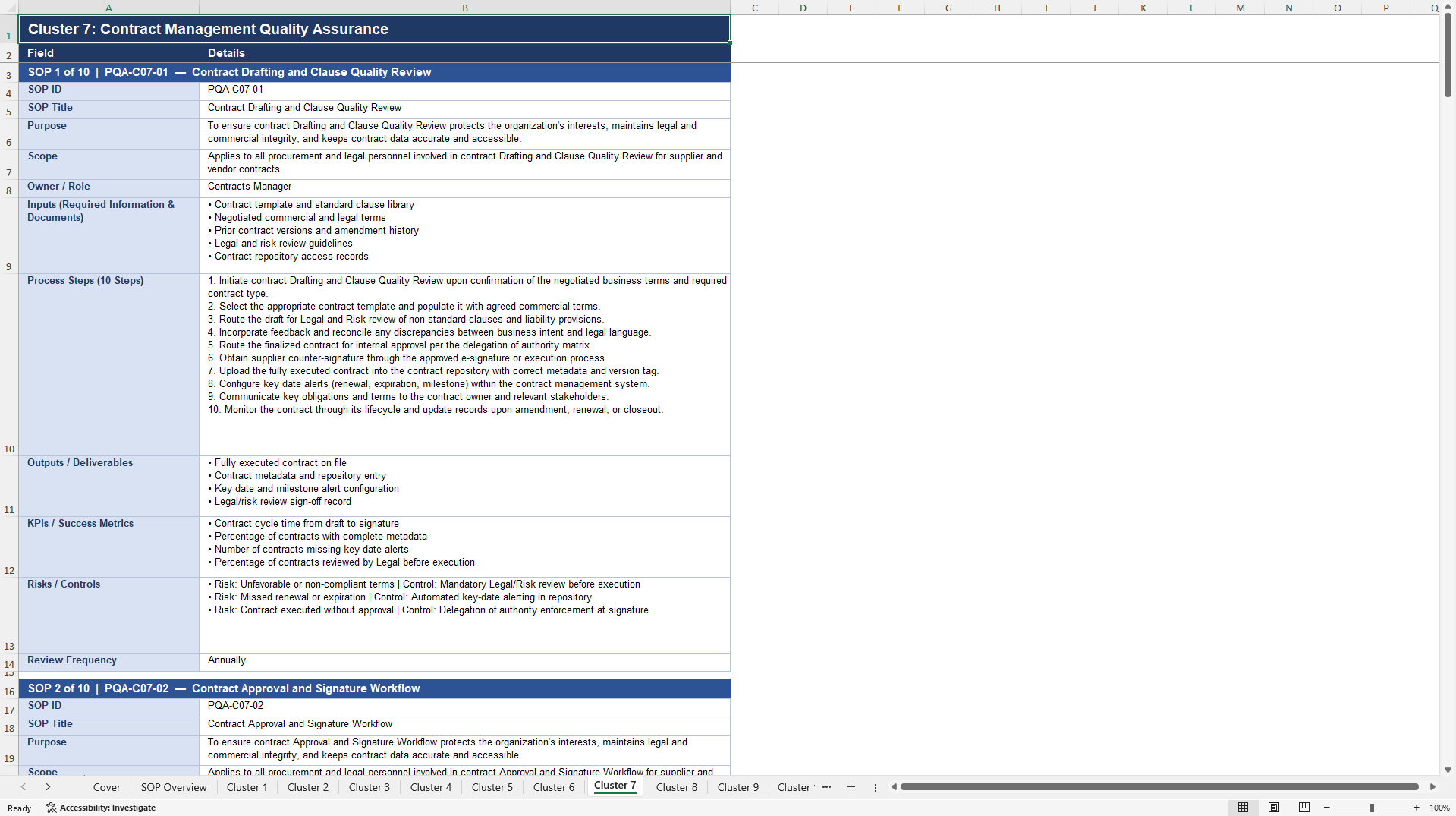 100+ Procurement Quality Assurance SOPs (Excel template (XLSX)) Preview Image