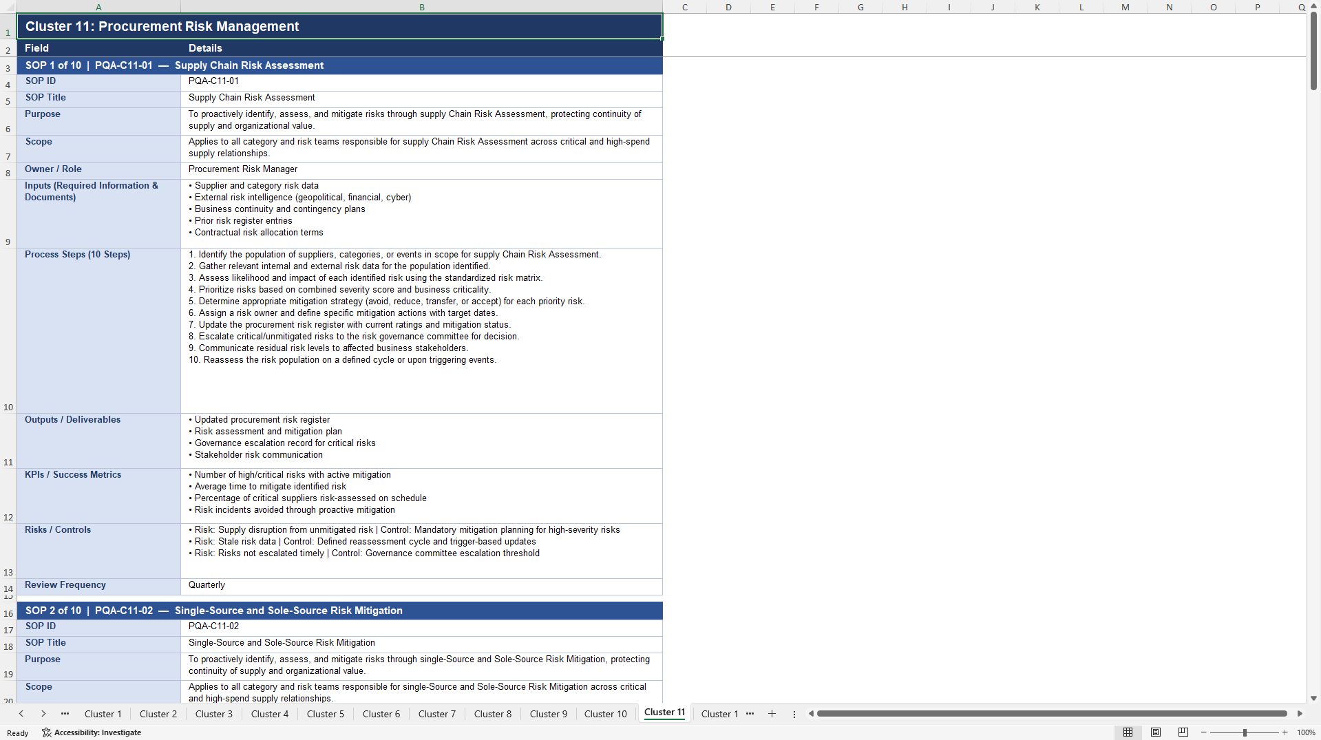 100+ Procurement Quality Assurance SOPs (Excel template (XLSX)) Preview Image
