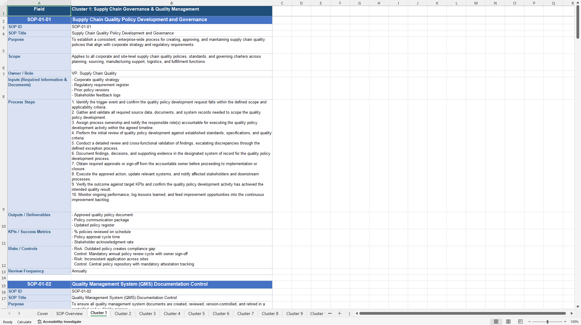 100+ Supply Chain Quality Assurance SOPs (Excel template (XLSX)) Preview Image