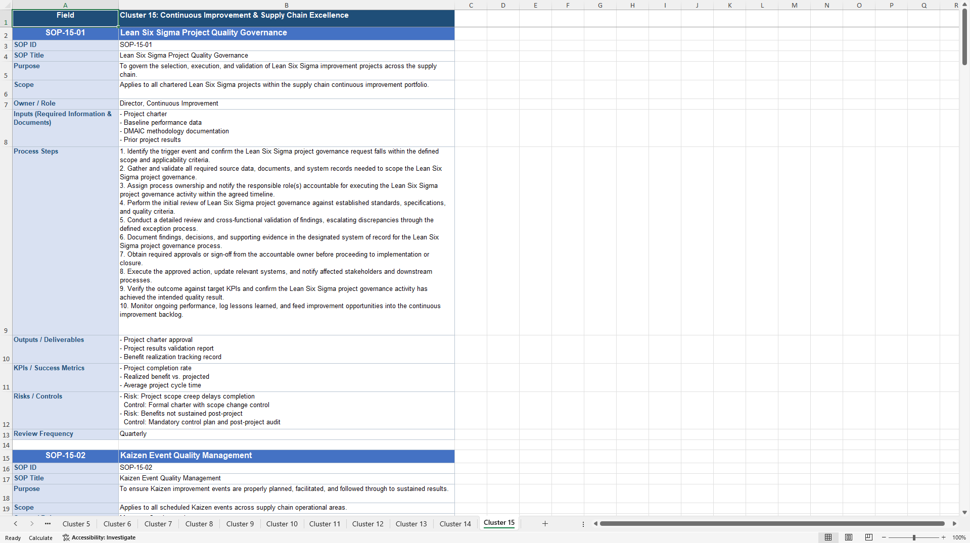100+ Supply Chain Quality Assurance SOPs (Excel template (XLSX)) Preview Image