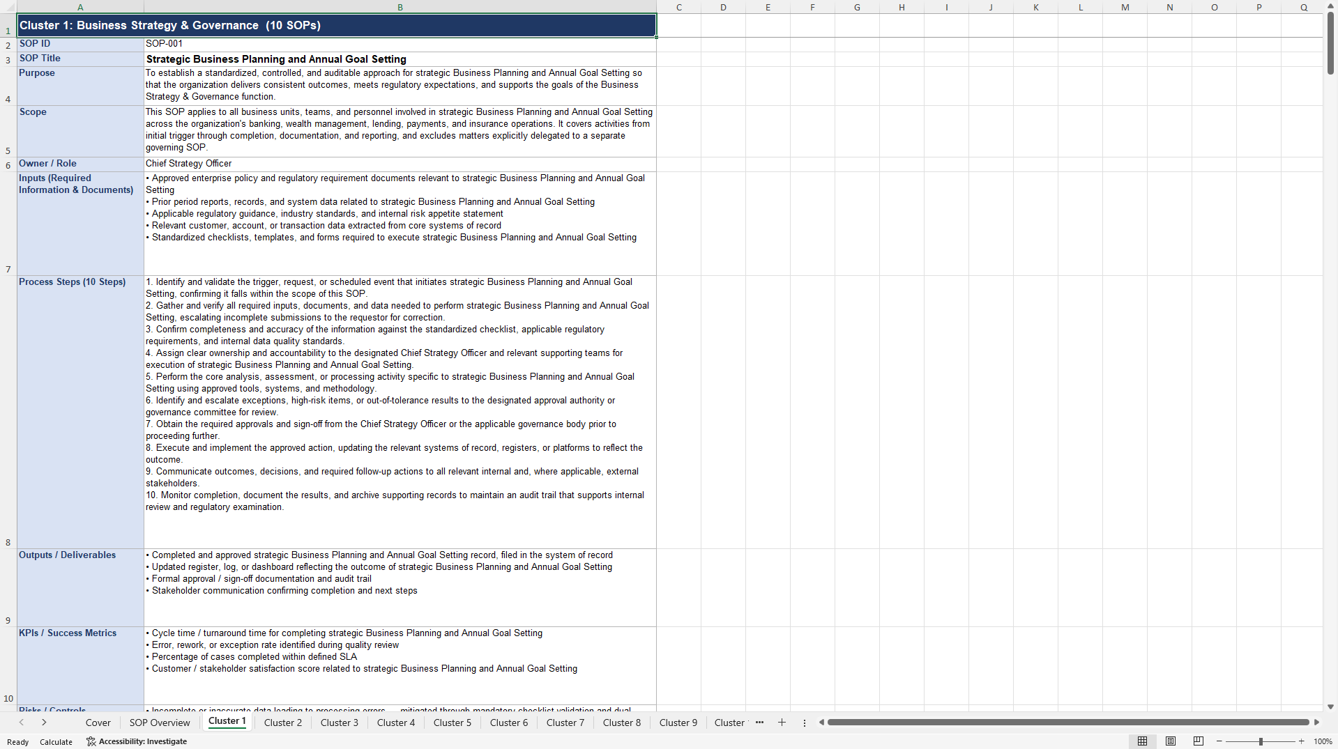 100+ Financial Services Business SOPs (Excel template (XLSX)) Preview Image