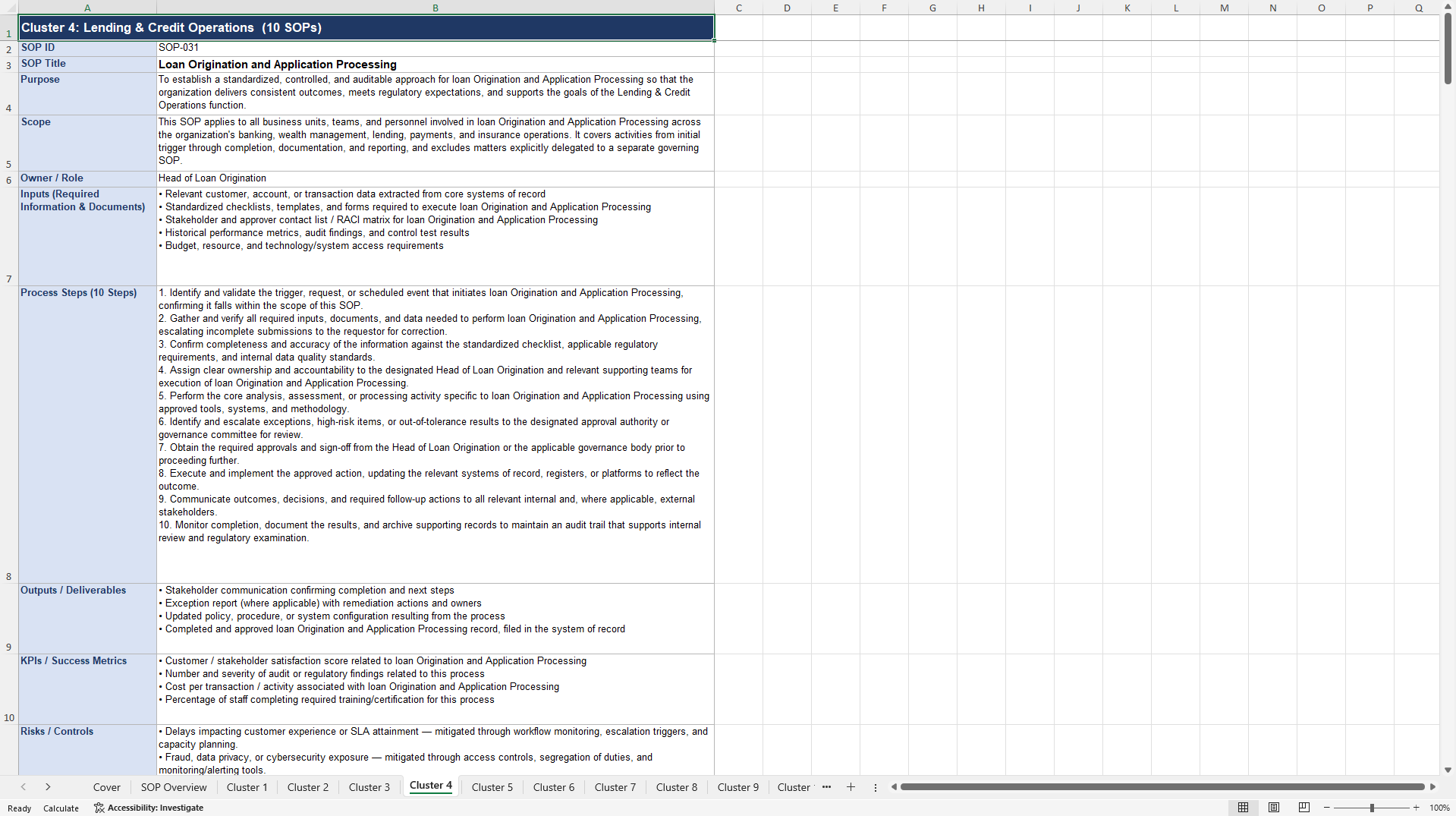 100+ Financial Services Business SOPs (Excel template (XLSX)) Preview Image