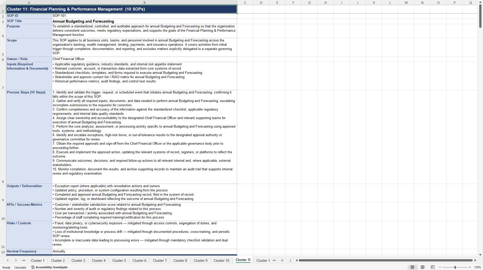 100+ Financial Services Business SOPs (Excel template (XLSX)) Preview Image