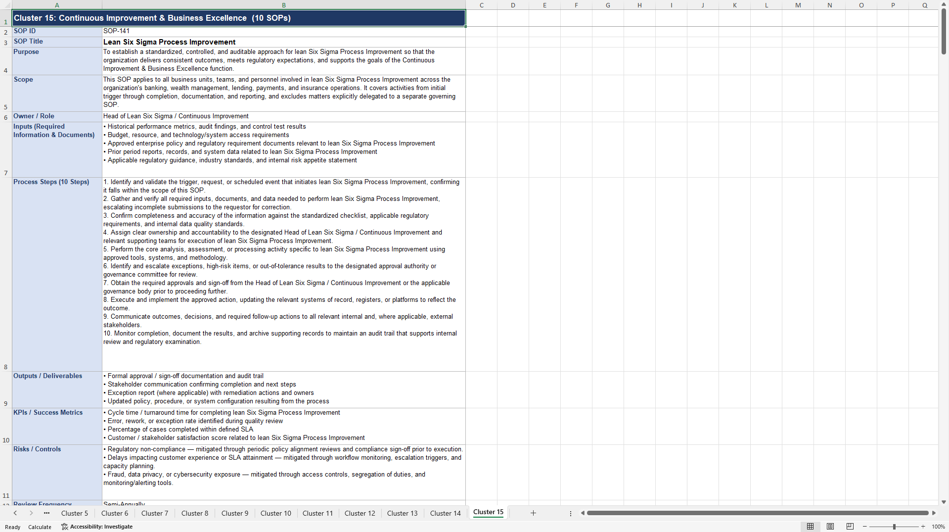 100+ Financial Services Business SOPs (Excel template (XLSX)) Preview Image