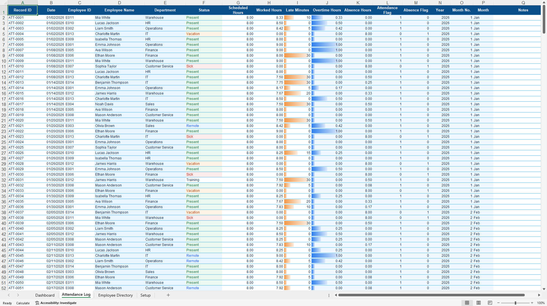 Employee Attendance & Absence Tracker (Excel template (XLSX)) Preview Image