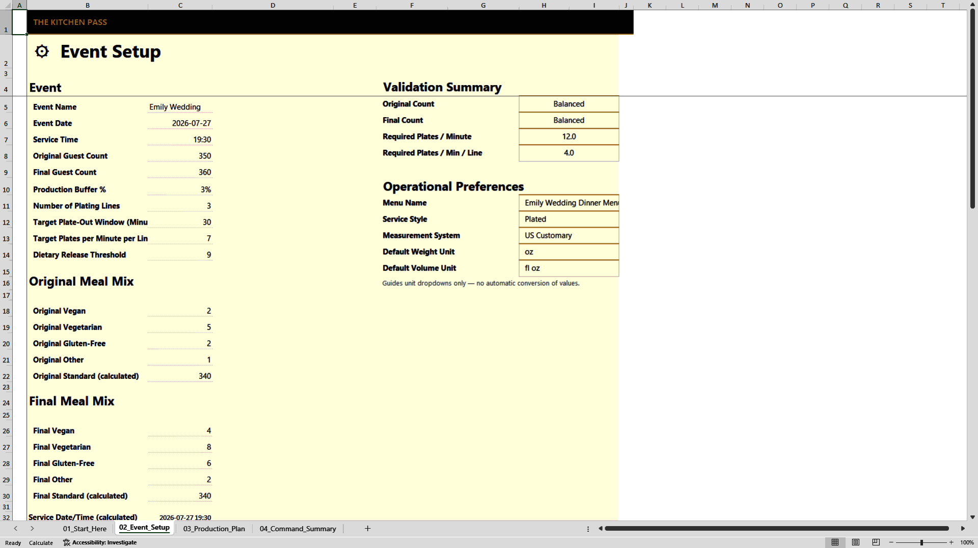 Banquet Production Control System (Excel template (XLSX)) Preview Image