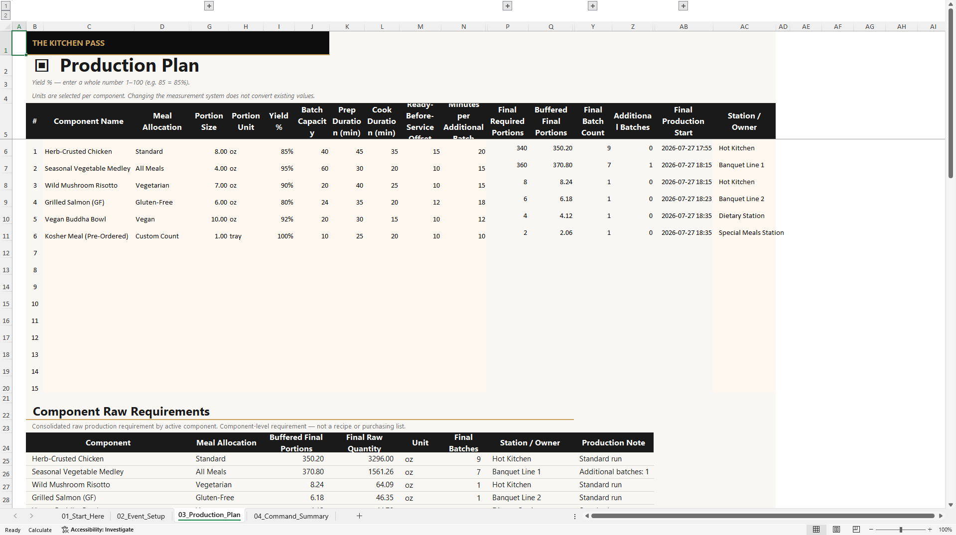 Banquet Production Control System (Excel template (XLSX)) Preview Image