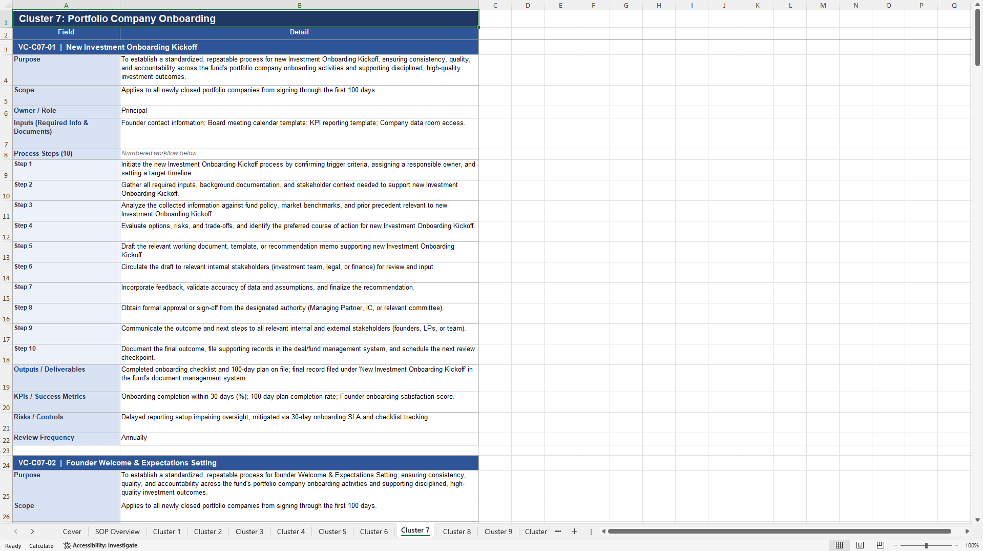 100+ Venture Capital SOPs (Excel template (XLSX)) Preview Image