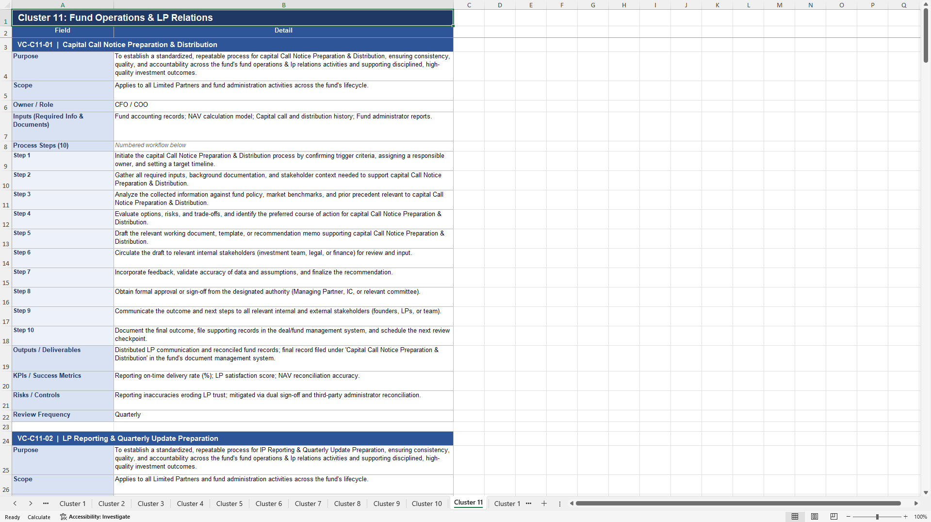 100+ Venture Capital SOPs (Excel template (XLSX)) Preview Image