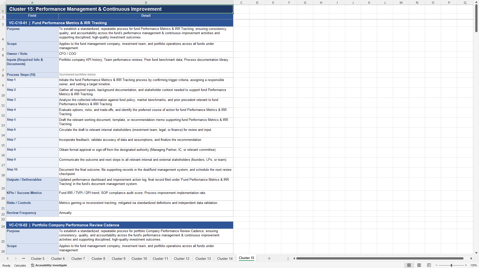 100+ Venture Capital SOPs (Excel template (XLSX)) Preview Image
