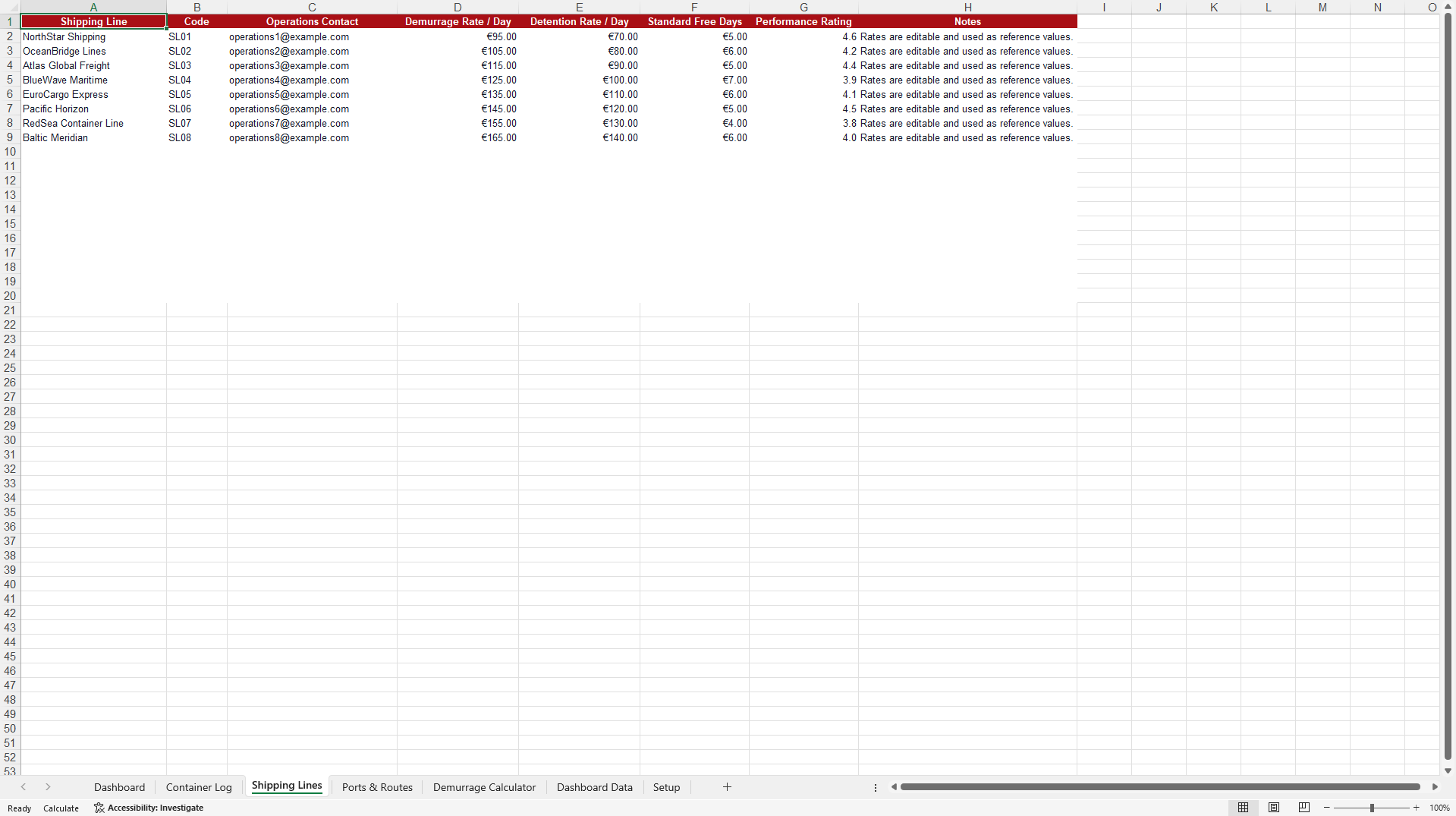 Container Tracking & Demurrage Dashboard (Excel template (XLSX)) Preview Image