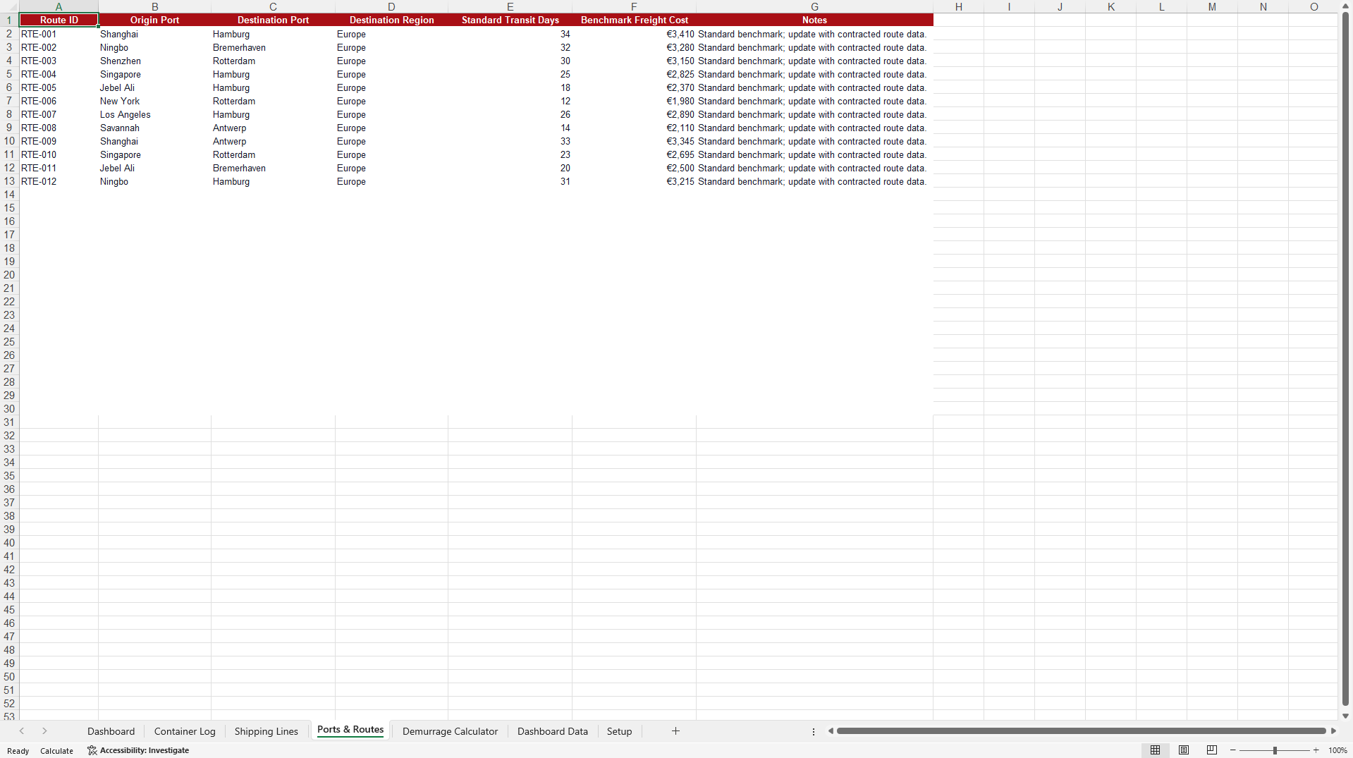 Container Tracking & Demurrage Dashboard (Excel template (XLSX)) Preview Image