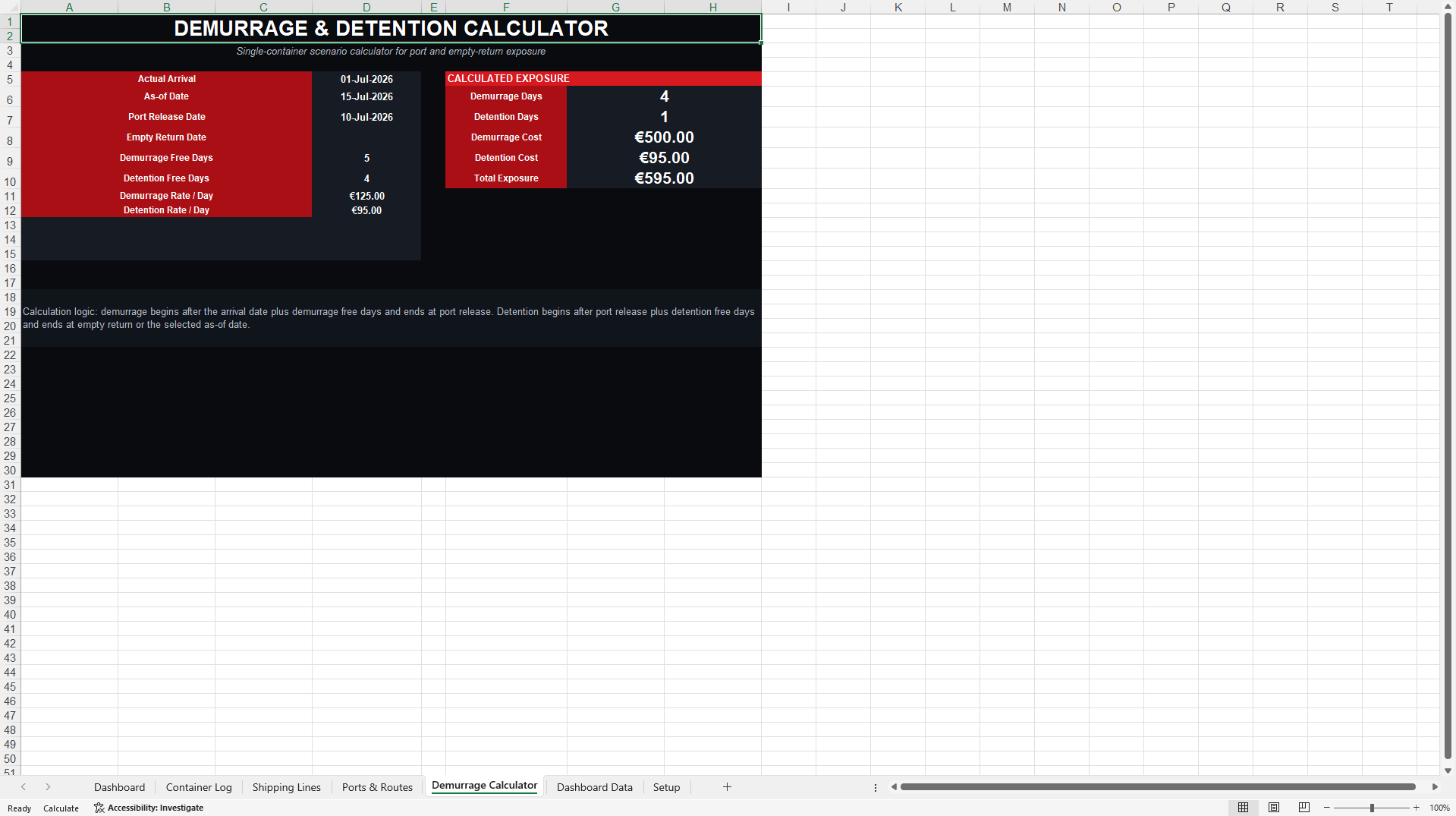 Container Tracking & Demurrage Dashboard (Excel template (XLSX)) Preview Image