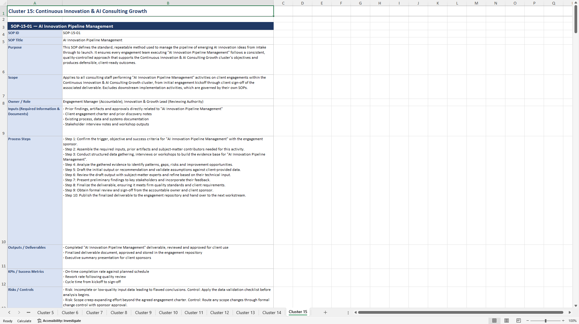 100+ AI-Driven Consulting SOPs (Excel template (XLSX)) Preview Image