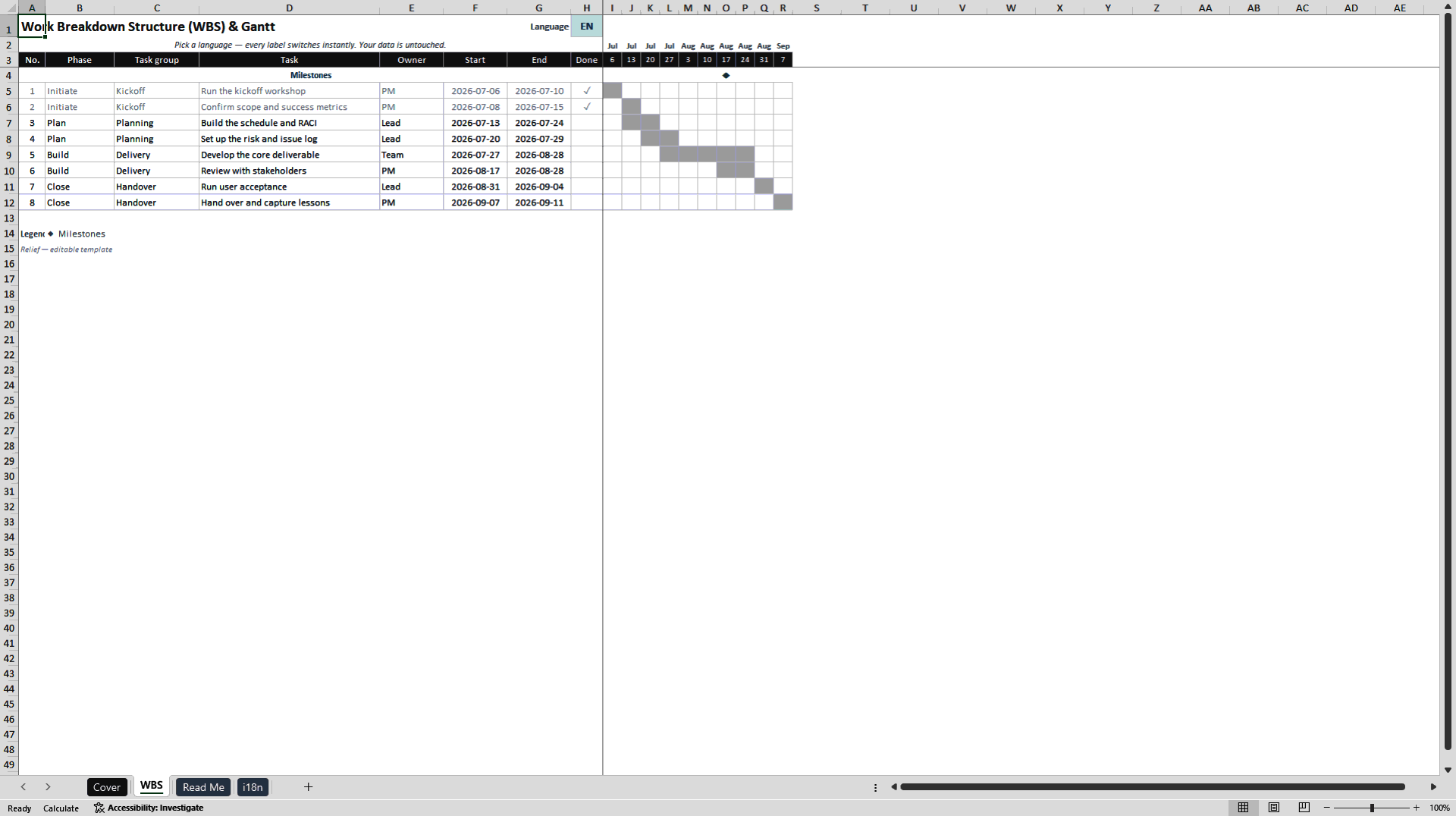 Multilingual Project Management Templates (9 in Excel) (Excel template (XLSX)) Preview Image