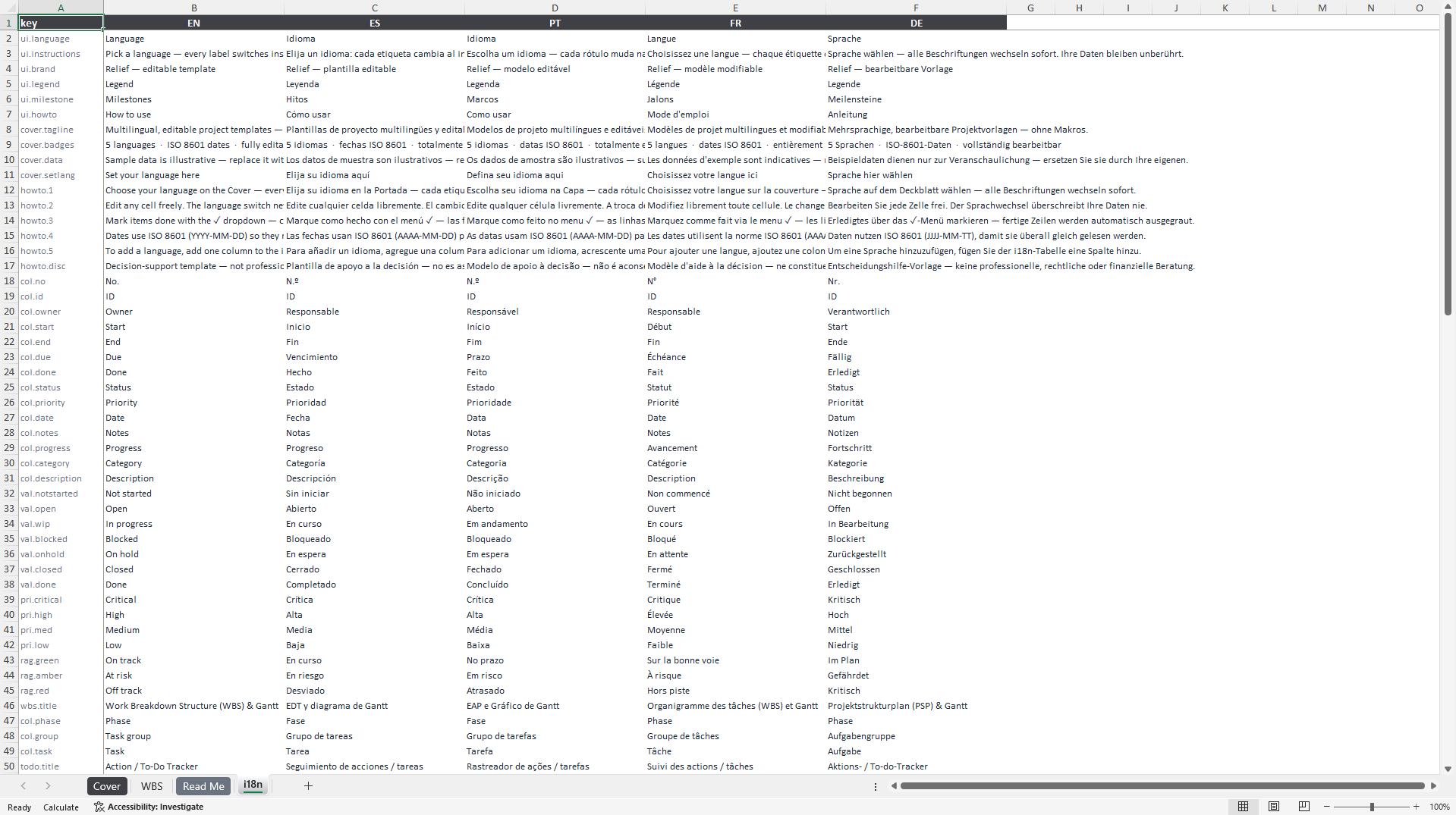 Multilingual Project Management Templates (9 in Excel) (Excel template (XLSX)) Preview Image