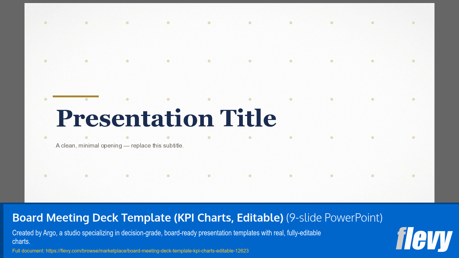 Board Meeting Deck Template (KPI Charts, Editable) (9-slide PPT PowerPoint presentation template (PPTX)) Preview Image