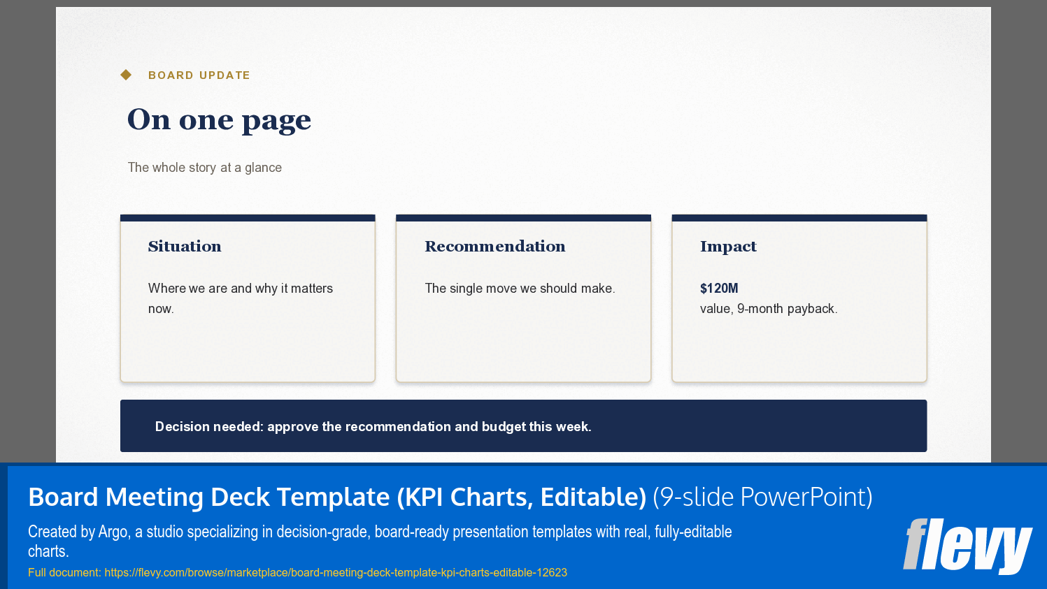 Board Meeting Deck Template (KPI Charts, Editable) (9-slide PPT PowerPoint presentation template (PPTX)) Preview Image