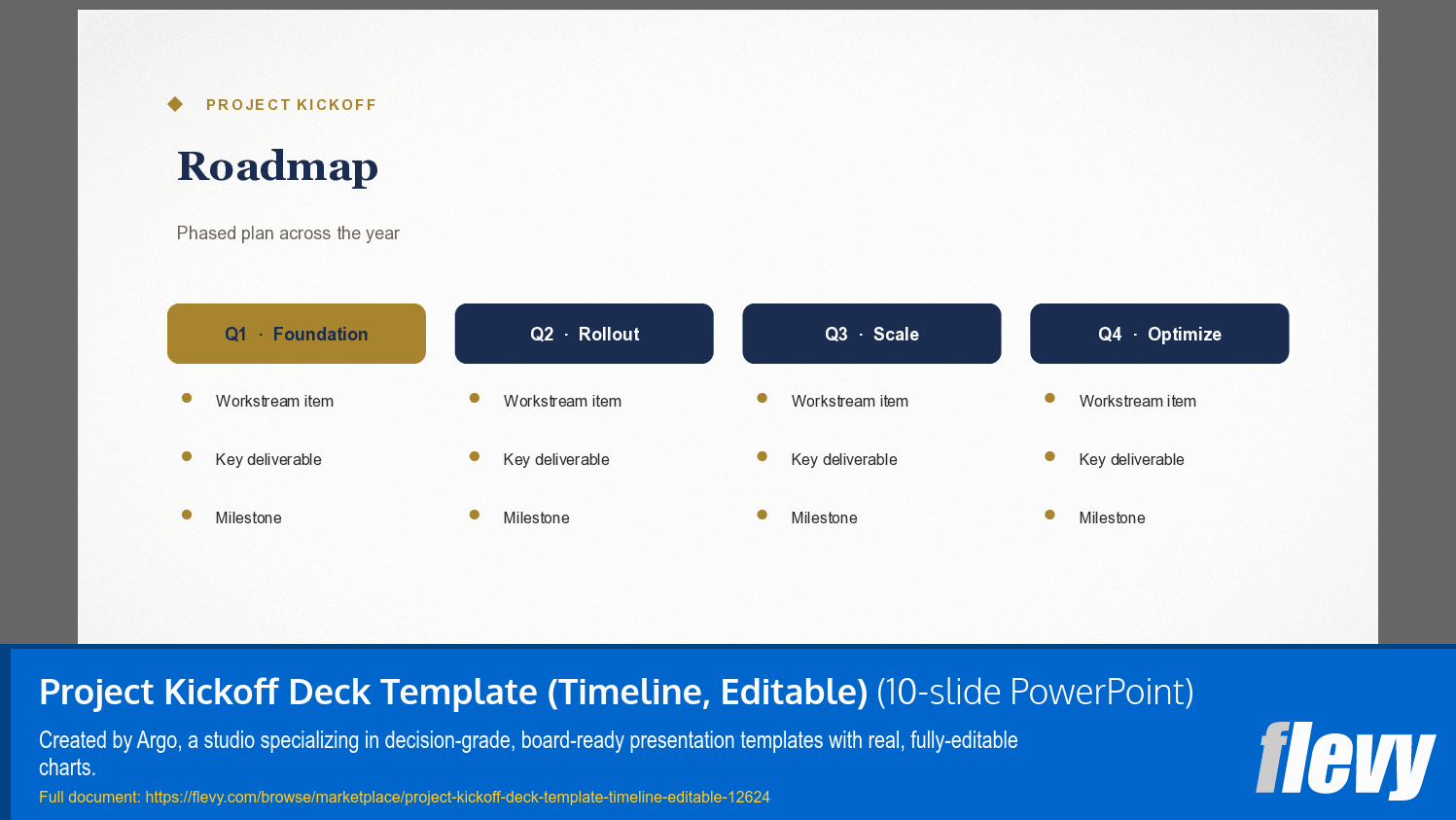 Project Kickoff Deck Template (Timeline, Editable) (10-slide PPT PowerPoint presentation template (PPTX)) Preview Image