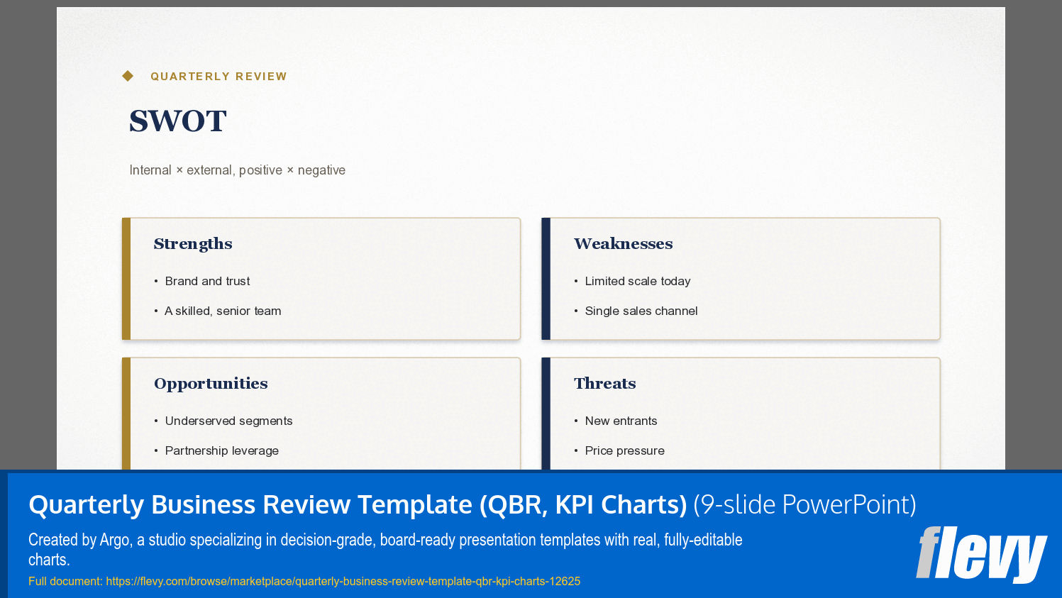 Quarterly Business Review Template (QBR, KPI Charts) (9-slide PPT PowerPoint presentation template (PPTX)) Preview Image