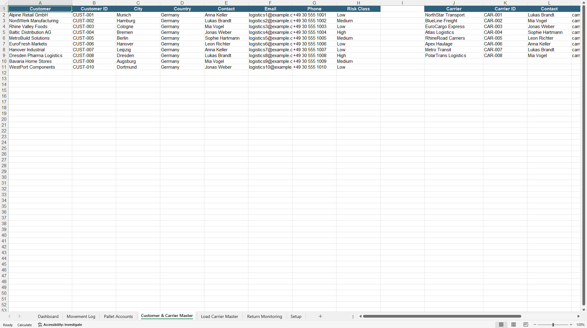 Pallet & Returnable Packaging Management Dashboard (Excel template (XLSX)) Preview Image