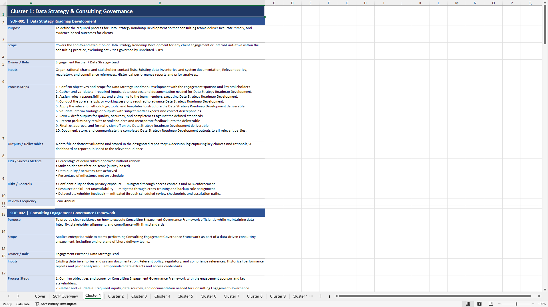 100+ Data-Driven Consulting SOPs (Excel template (XLSX)) Preview Image