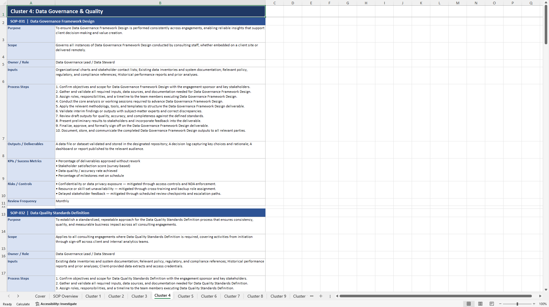100+ Data-Driven Consulting SOPs (Excel template (XLSX)) Preview Image