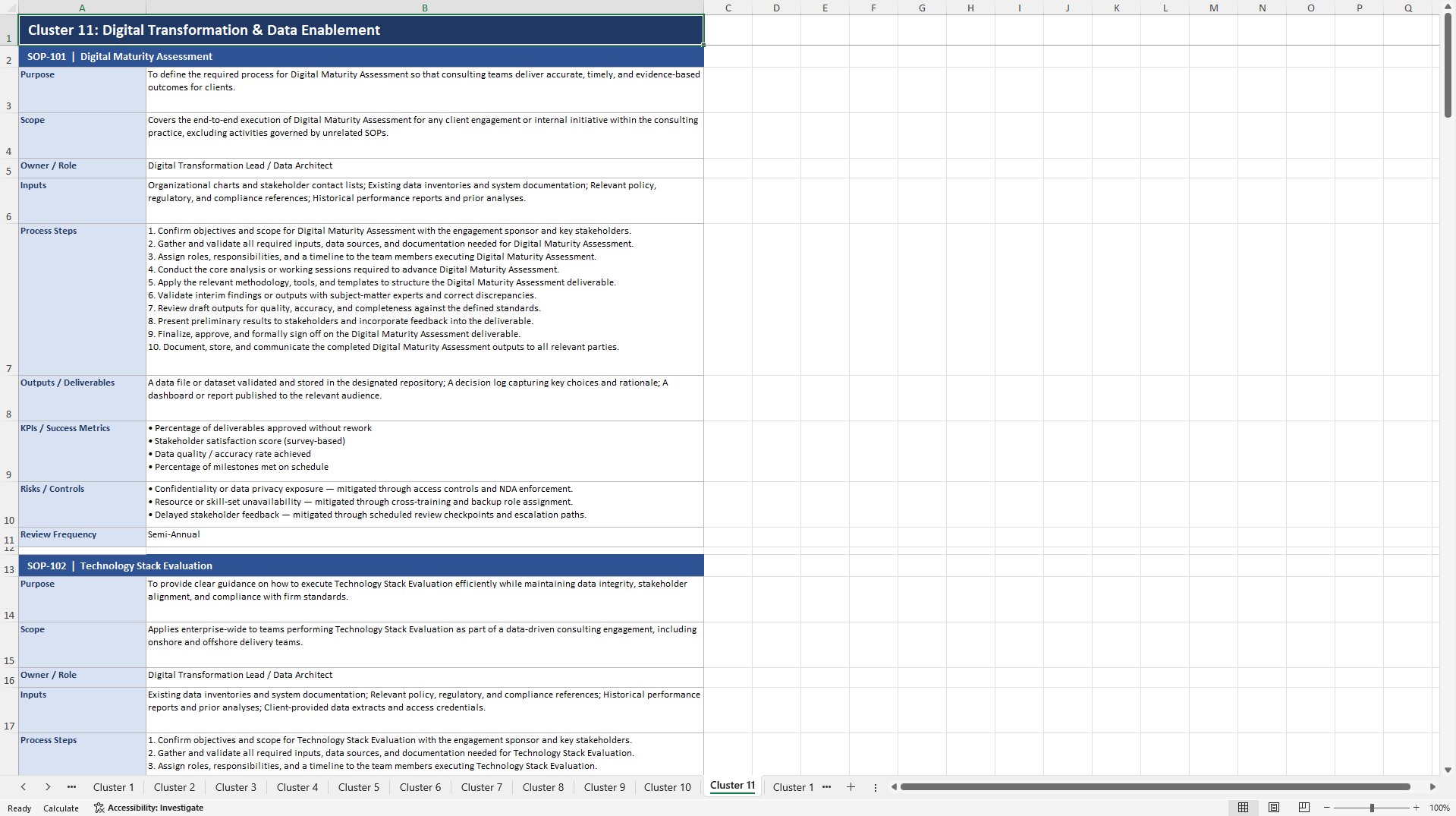 100+ Data-Driven Consulting SOPs (Excel template (XLSX)) Preview Image