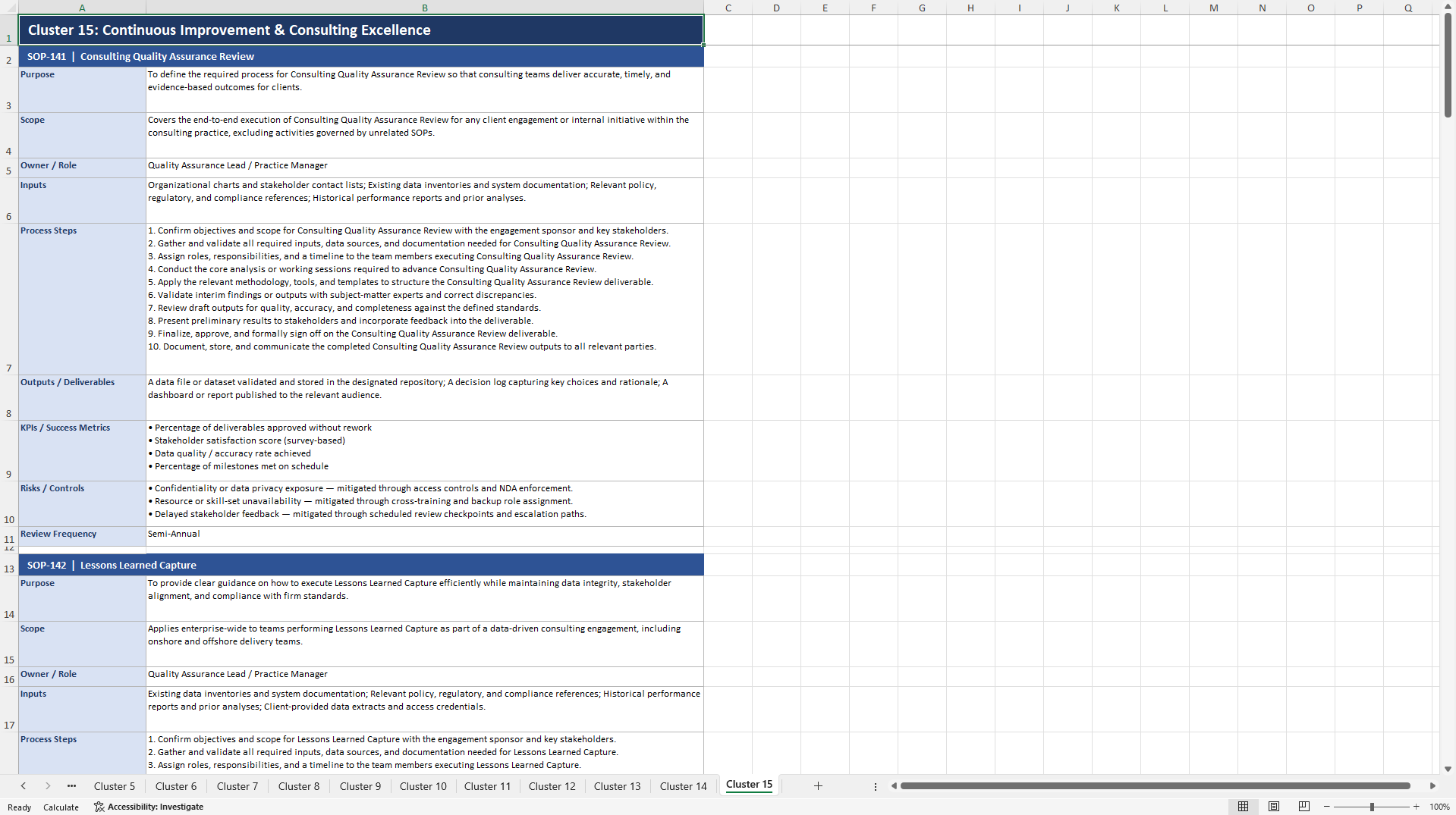 100+ Data-Driven Consulting SOPs (Excel template (XLSX)) Preview Image