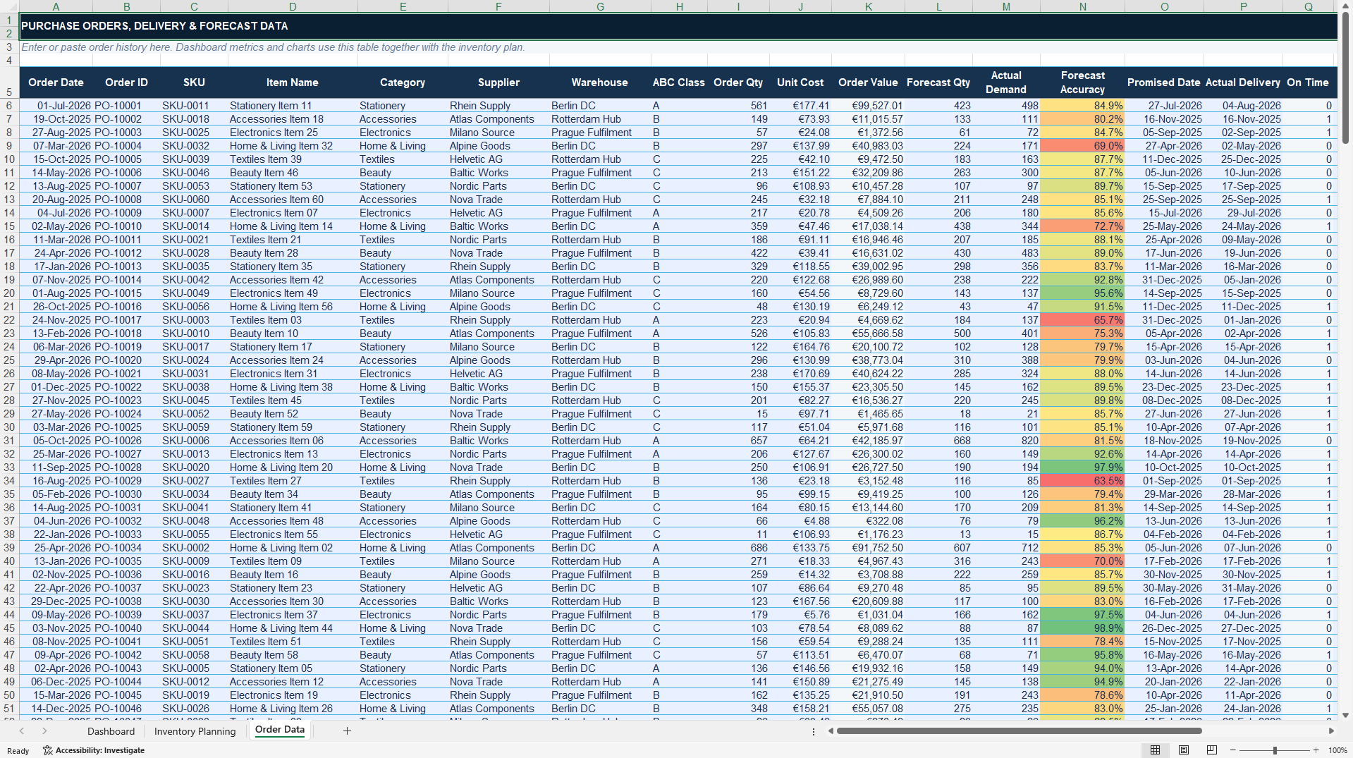 Supply Chain Control Tower Dashboard (Excel template (XLSX)) Preview Image