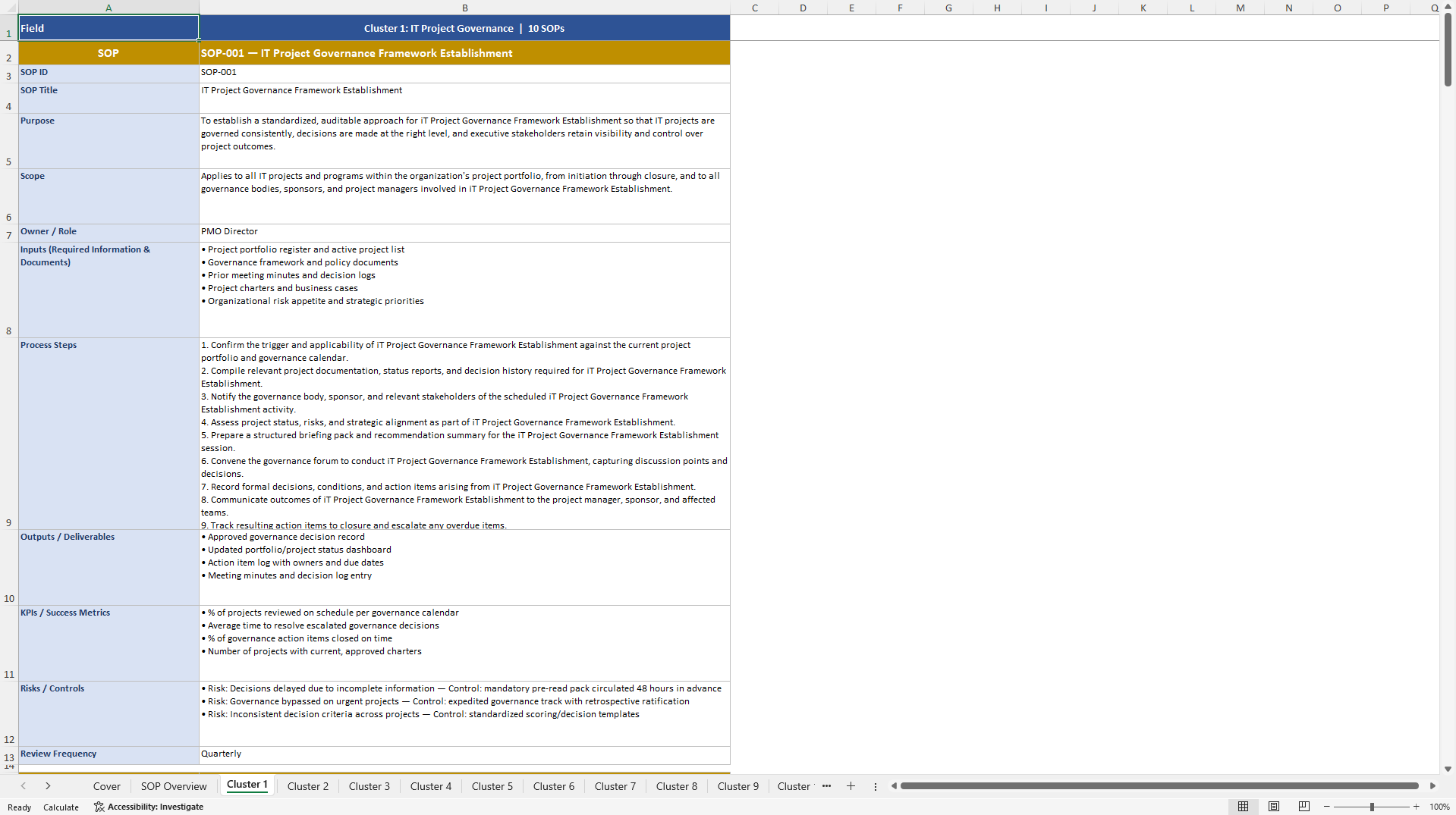 100+ IT Project Management SOPs (Excel template (XLSX)) Preview Image