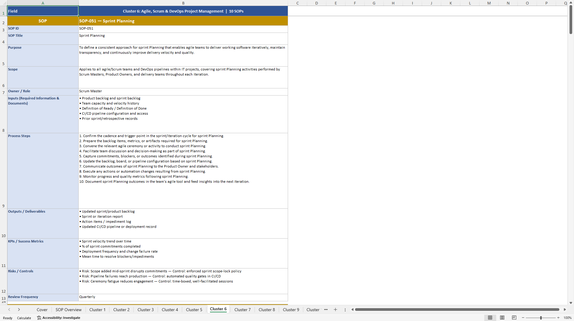 100+ IT Project Management SOPs (Excel template (XLSX)) Preview Image